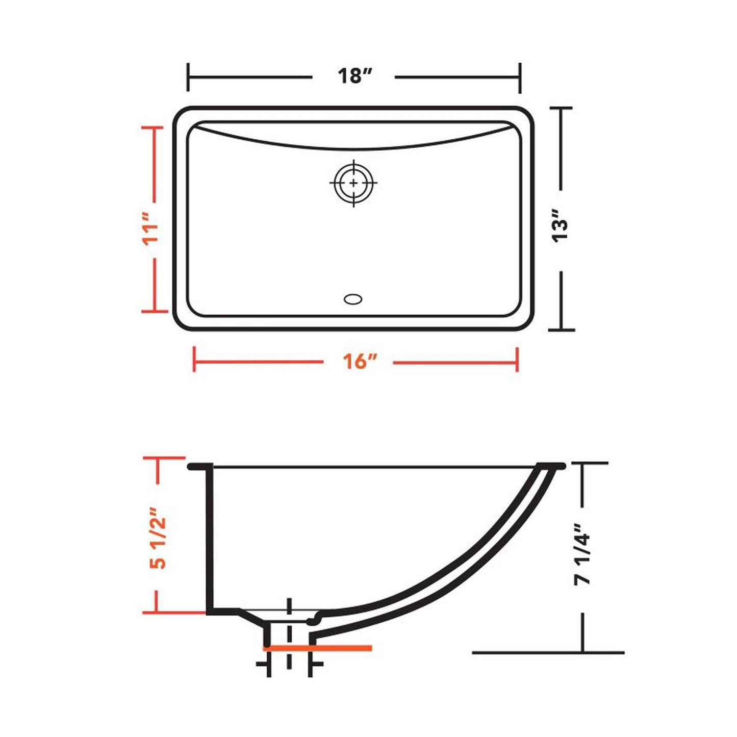 Pelican Int'l Pearl Series PL-3088 16" x 11" Individually Packaged White Porcelain Undermount Bathroom Sink