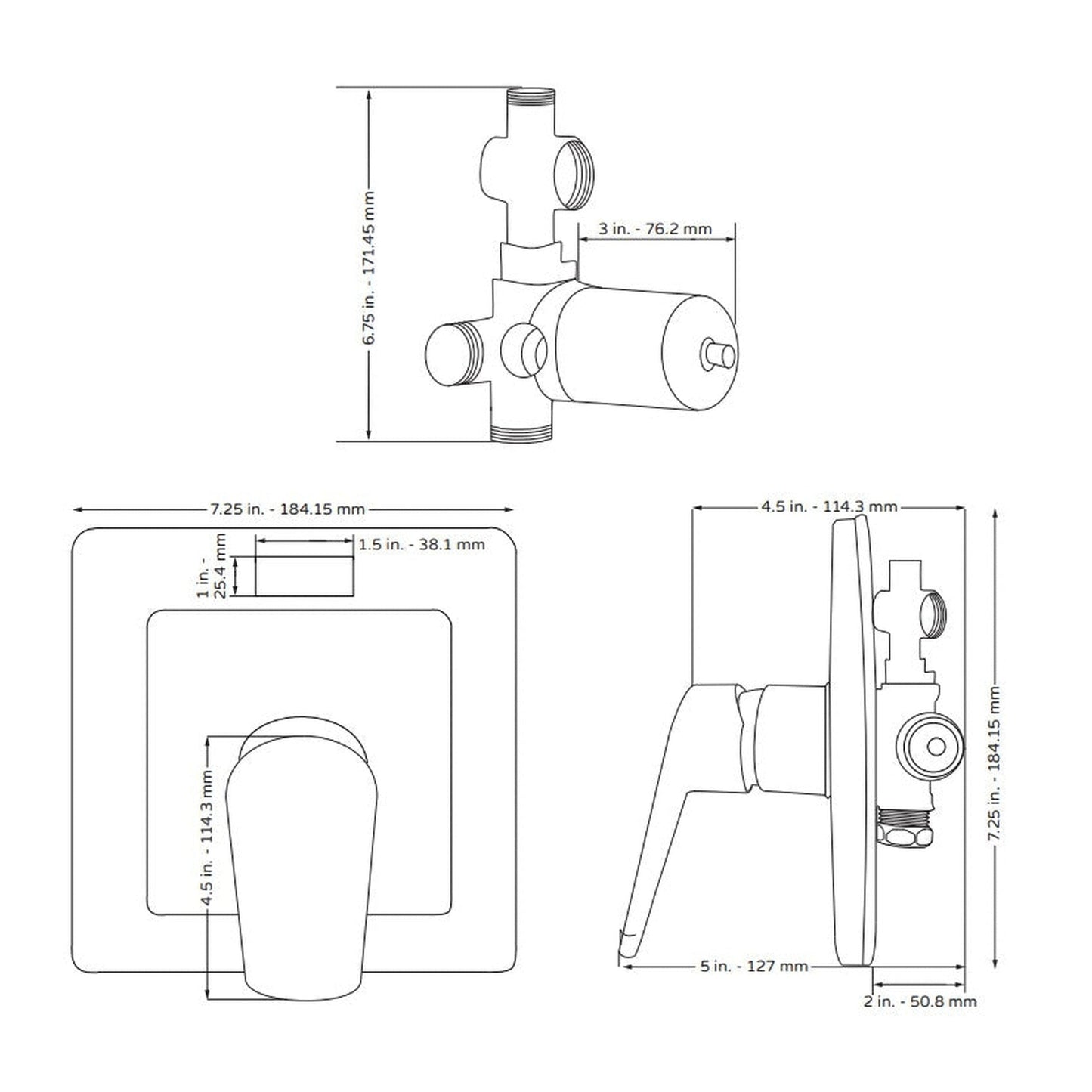 PULSE ShowerSpas Square LED Tru-Temp Pressure Balance 1/2" Rough-In Valve With Chrome Trim Kit