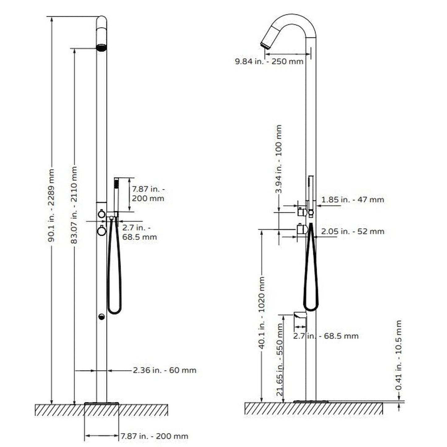 PULSE ShowerSpas Wave Rain Showerhead With Single Function Hand Shower Wand 2.5 GPM Outdoor Shower in Brushed Stainless Steel Finish