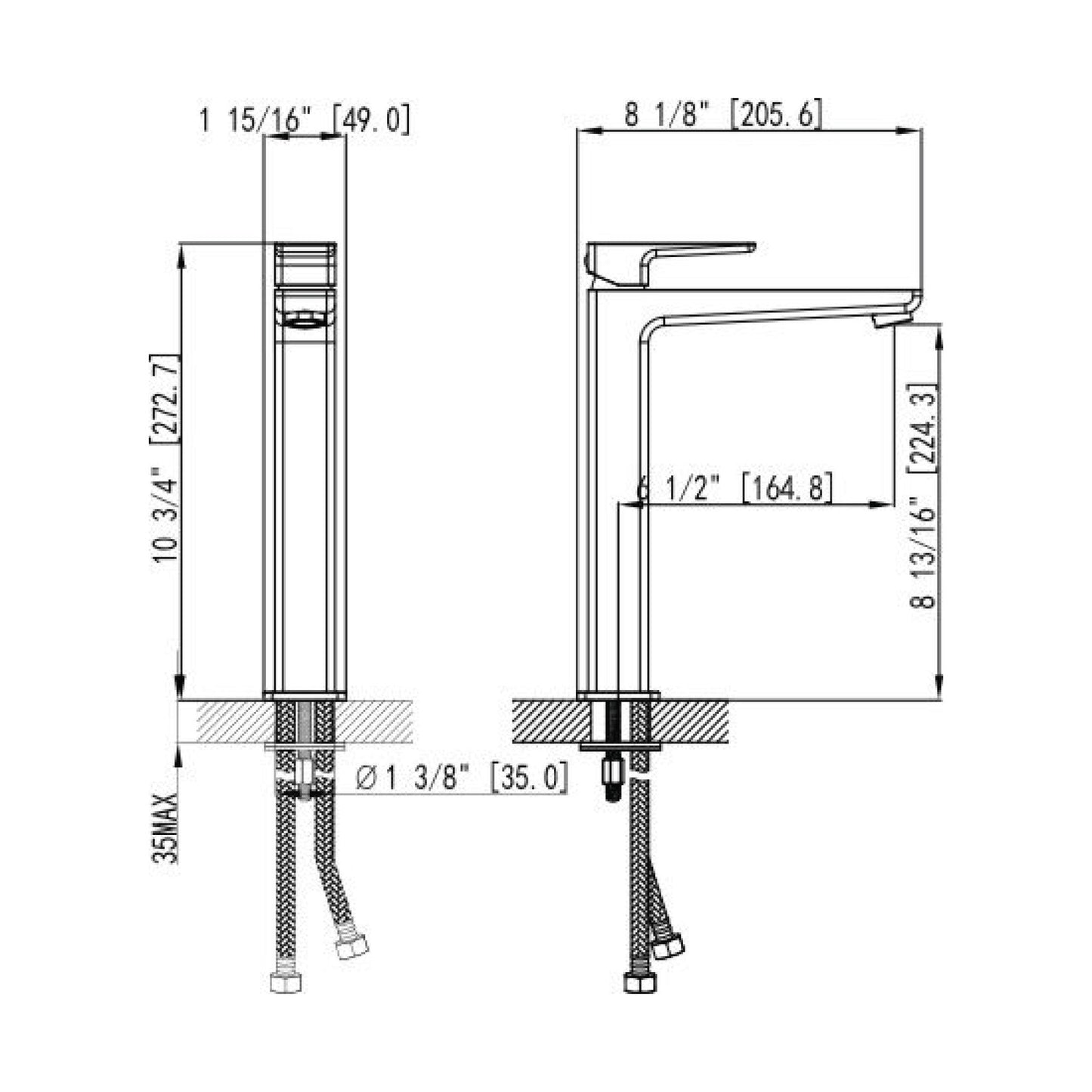 Ratel 11" Single-Hole Chrome Vessel Bathroom Sink Faucet