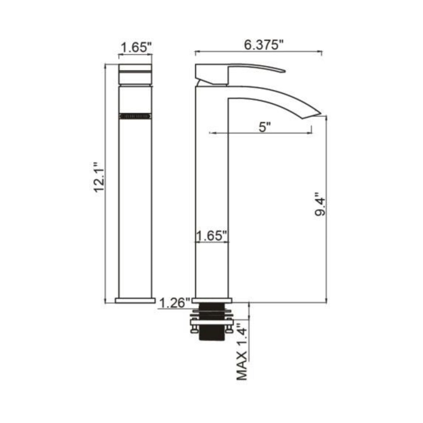 Ratel 12" Single-Hole Chrome Vessel Bathroom Faucet Sink With Curved Spout