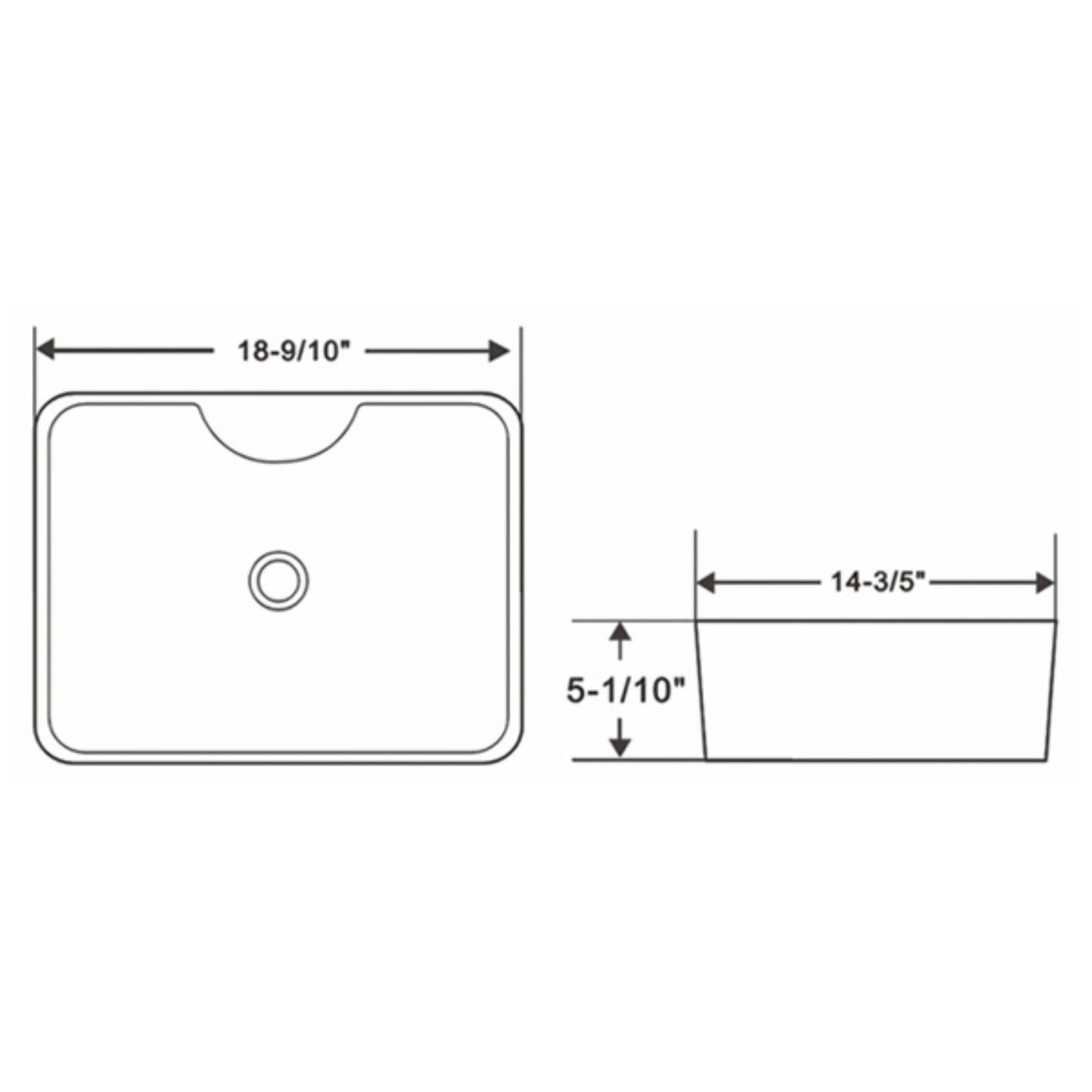Ratel 19" x 15" White Rectangular Ceramic Vessel Bathroom Sink