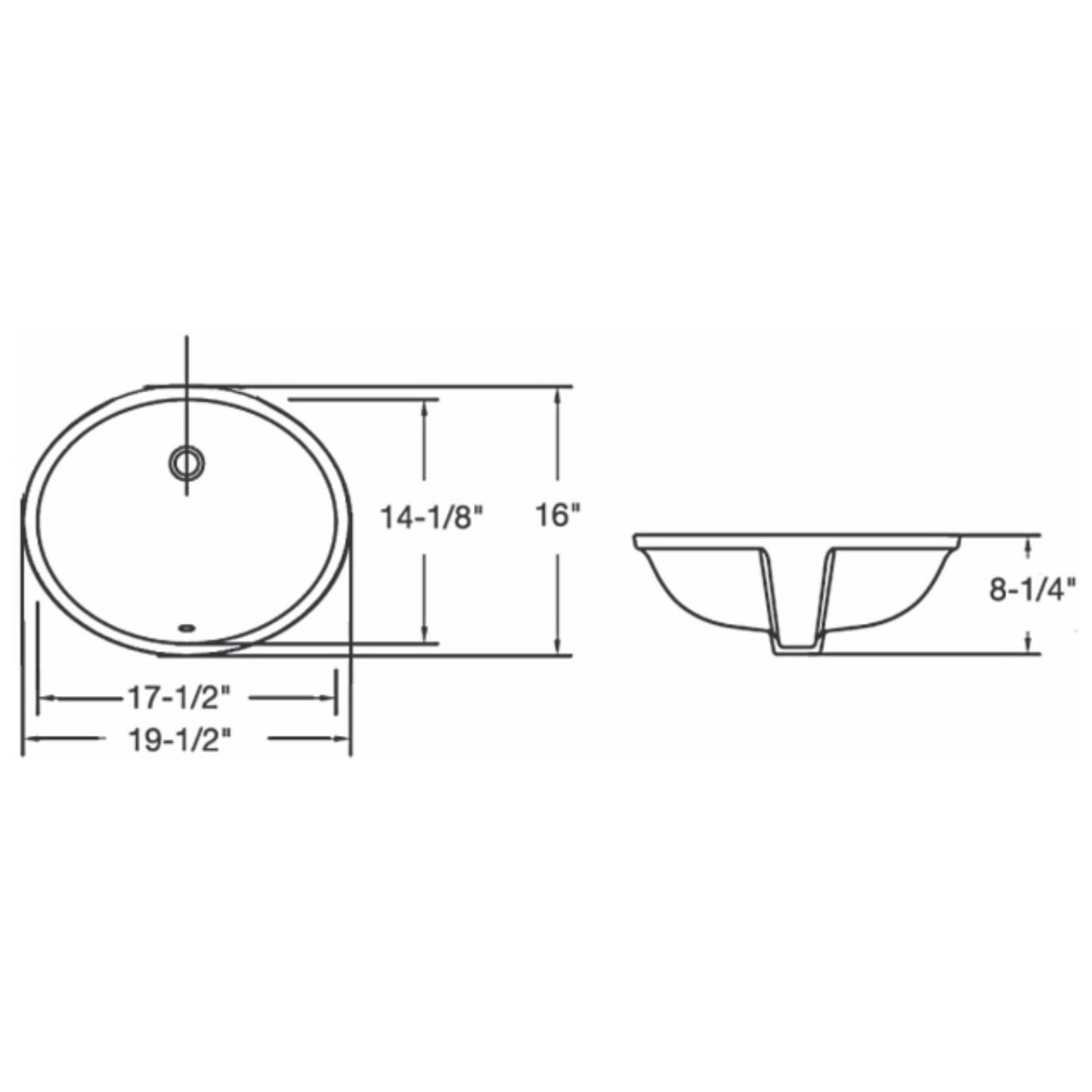 Ratel 20" White Oval Ceramic Undermount Bathroom Sink