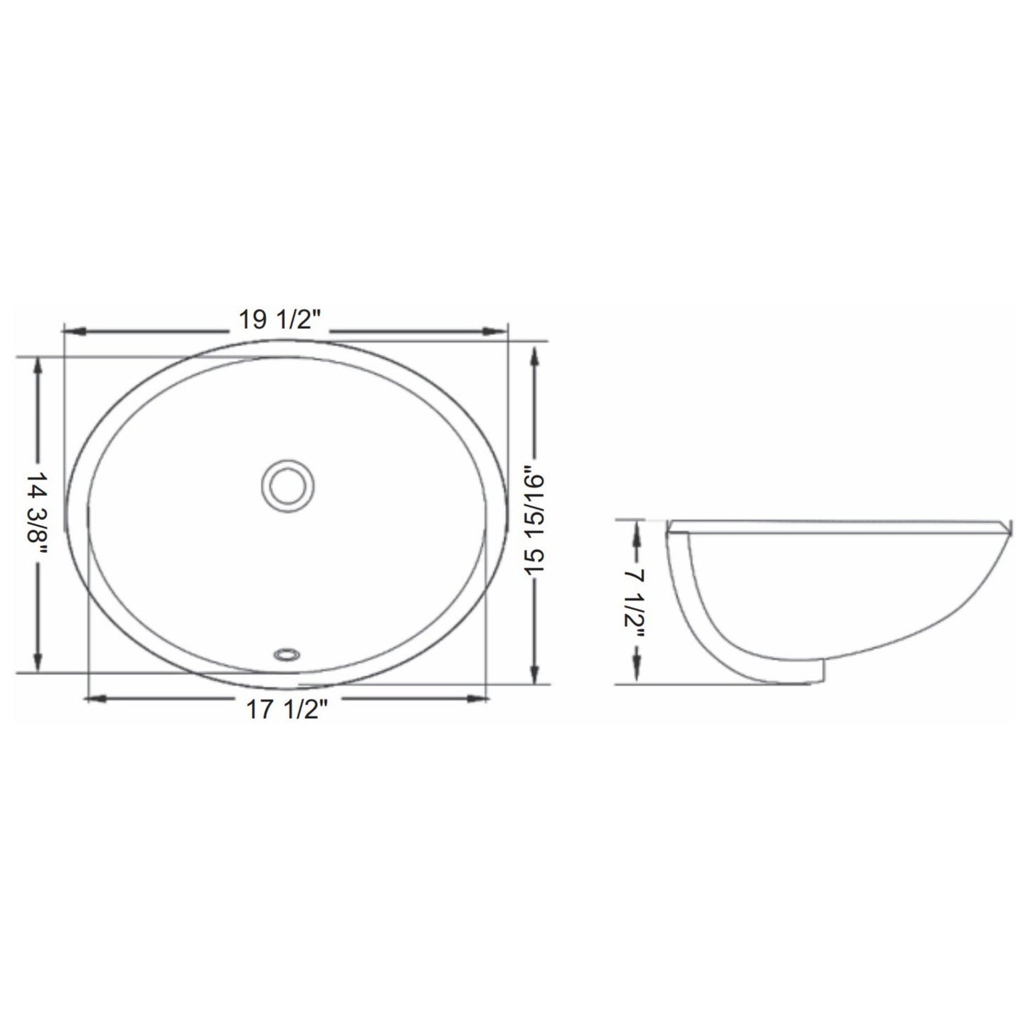 Ratel 20" x 16" White Oval Undermount Bathroom Sink