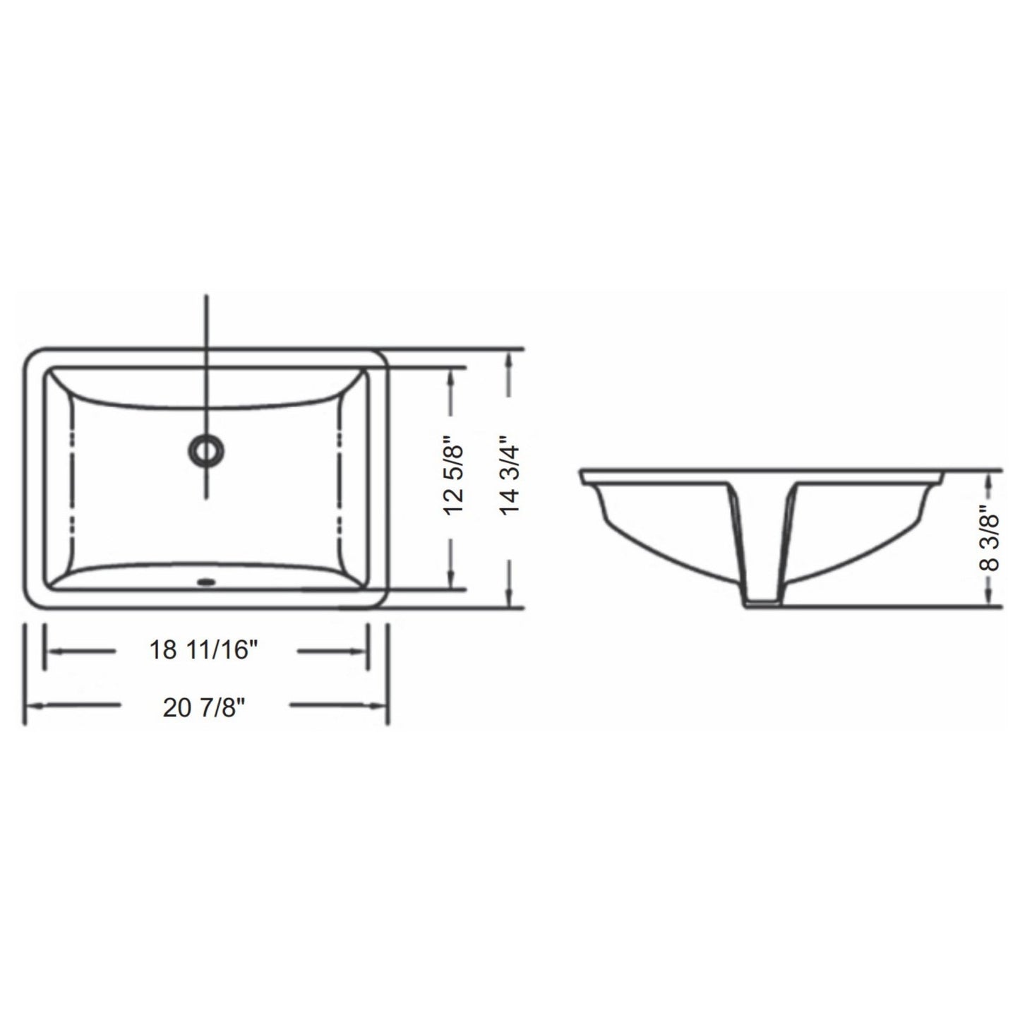 Ratel 21" x 8" Ivory Rectangular Ceramic Undermount Bathroom Sink