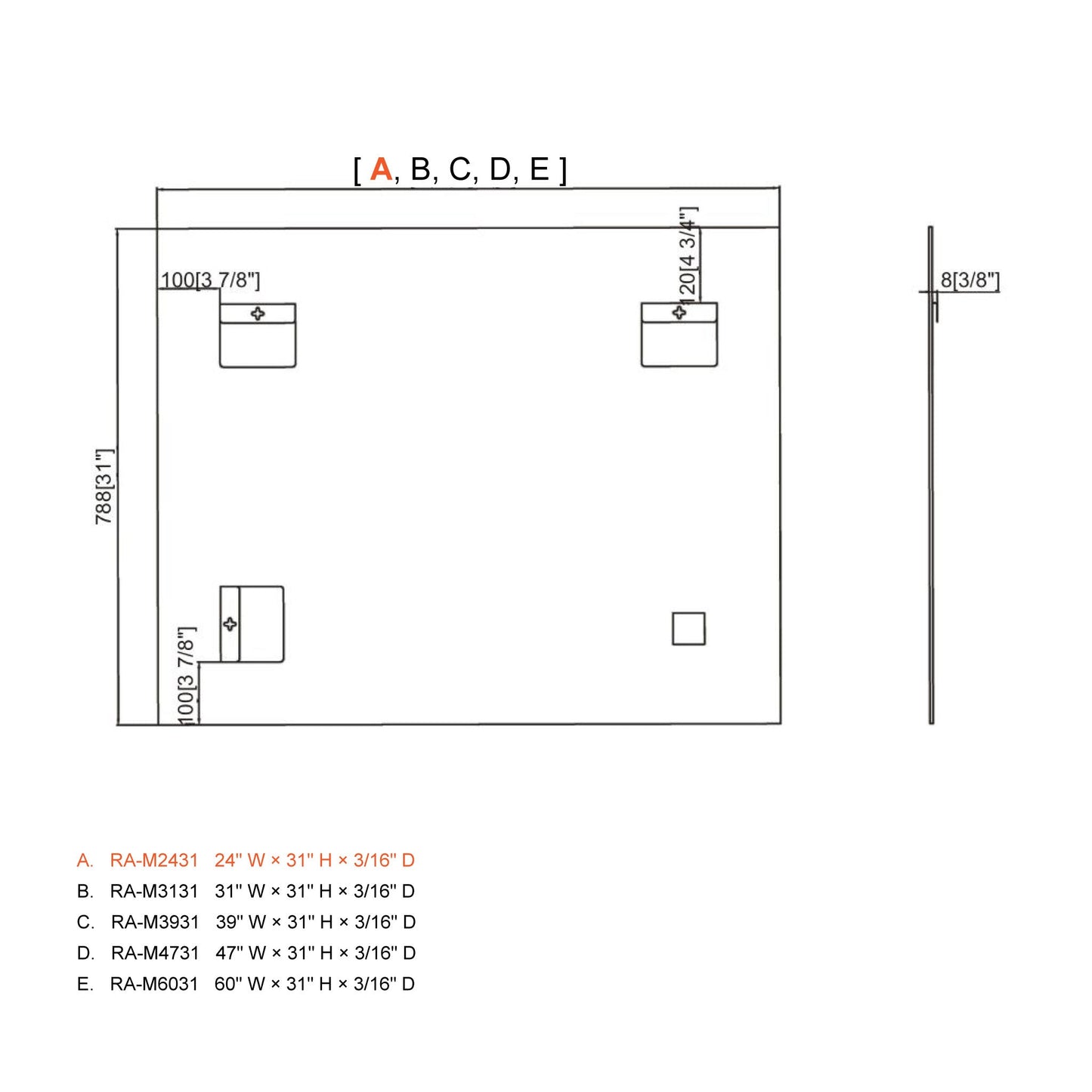 Ratel 24" x 31" Rectangular Plain Mirror