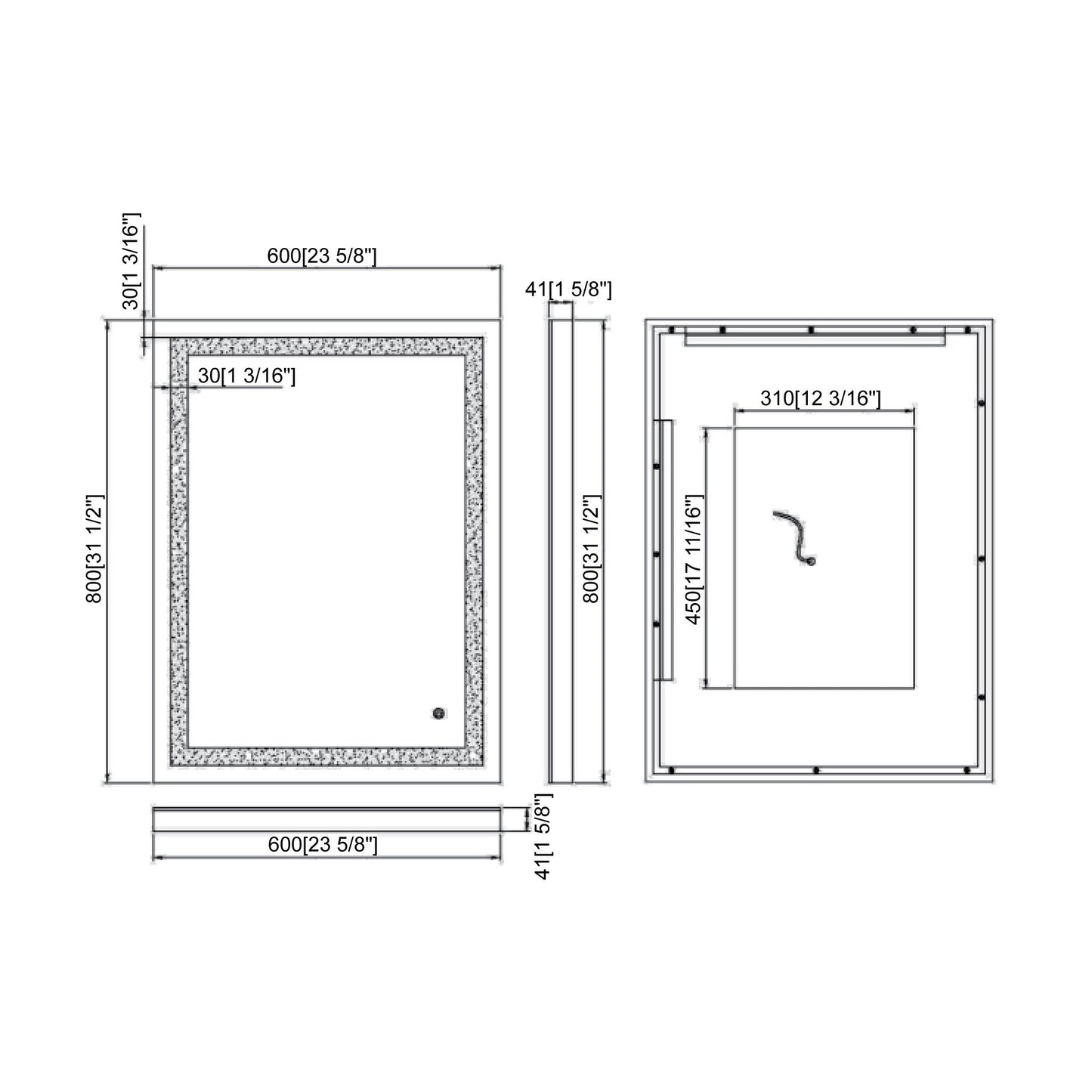 Ratel 24" x 32" Rectangular LED Mirror With Touch Sensor Switch