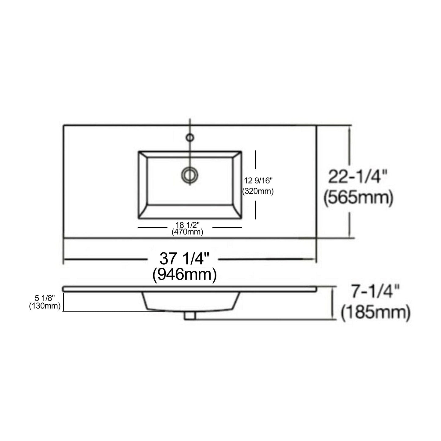 Ratel 37" x 22" White Ceramic Single Integrated Sink and Vanity Top
