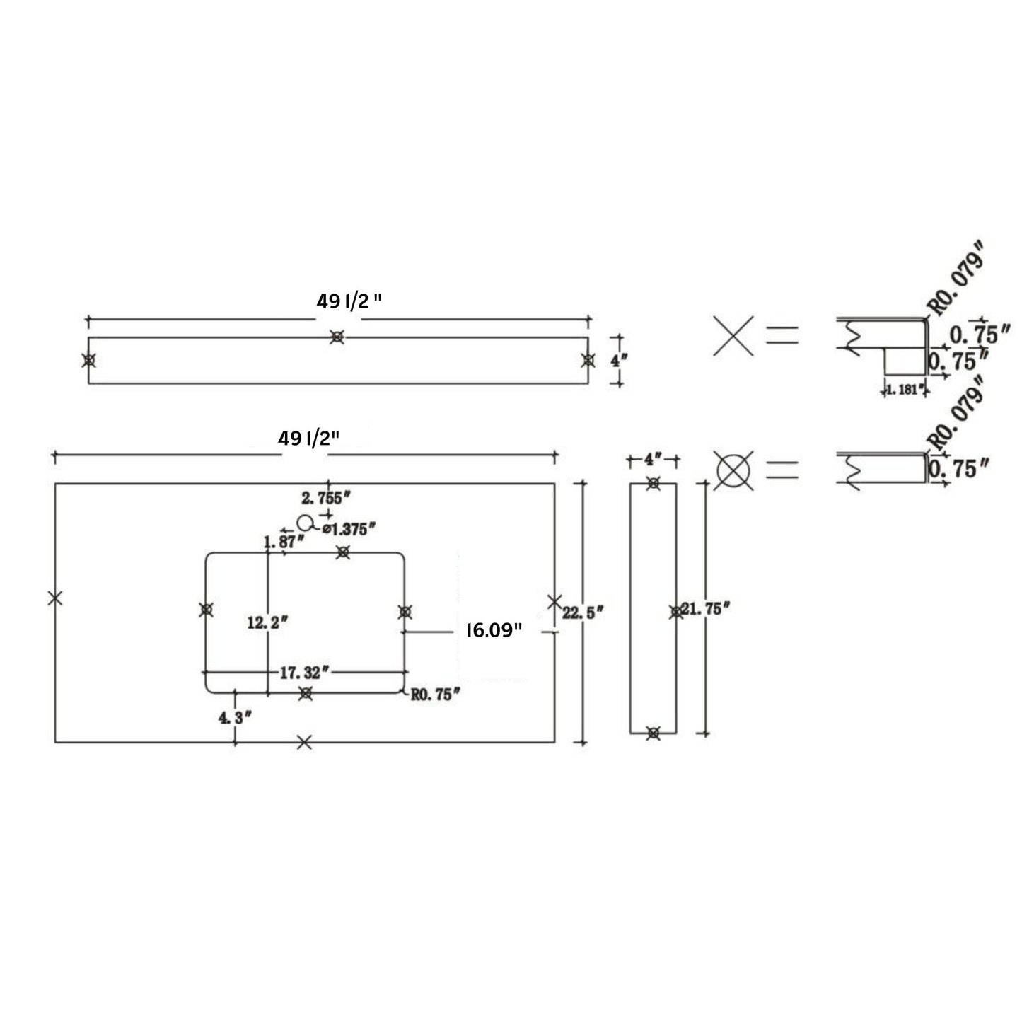 Ratel 50" x 23" Carrara Marble Single Sink Vanity Top