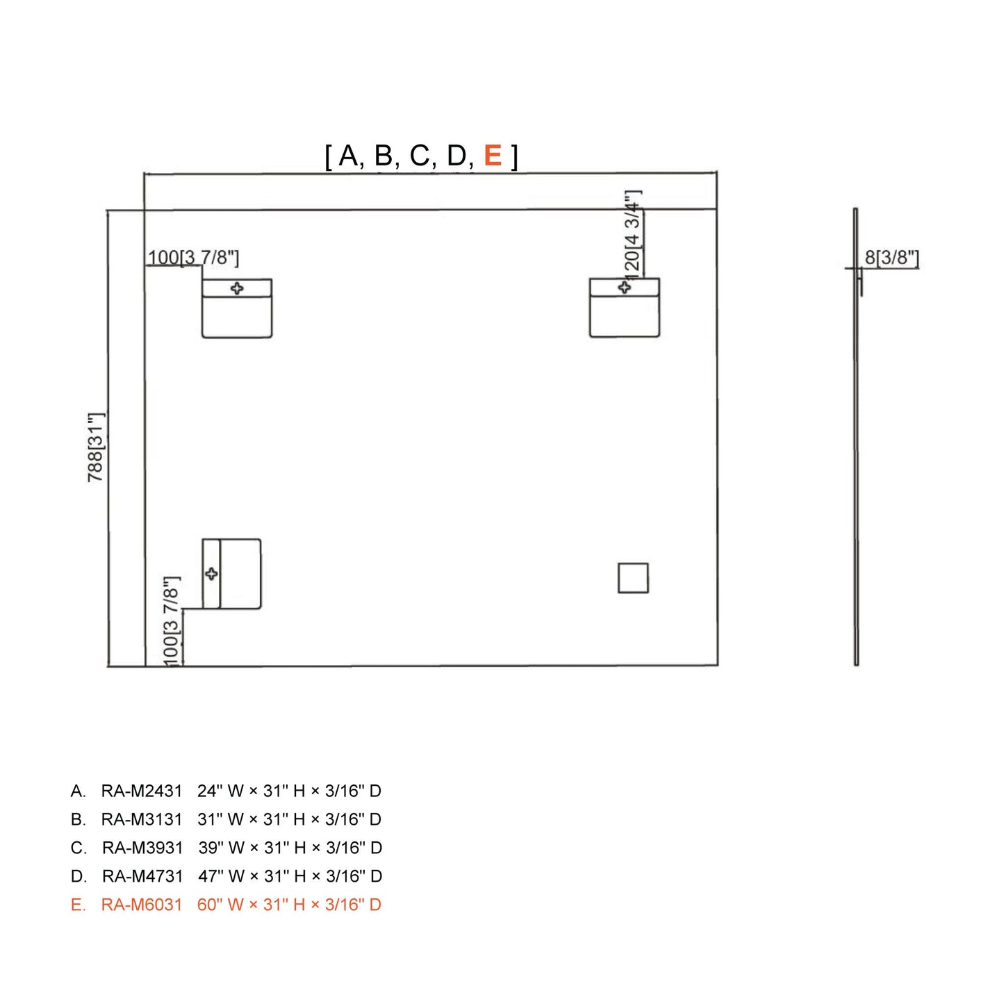Ratel 60" x 31" Rectangular Plain Mirror