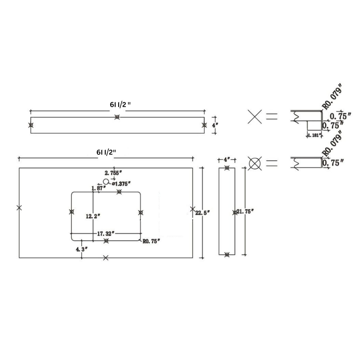 Ratel 62" x 23" Carrara Marble Single Sink Vanity Top