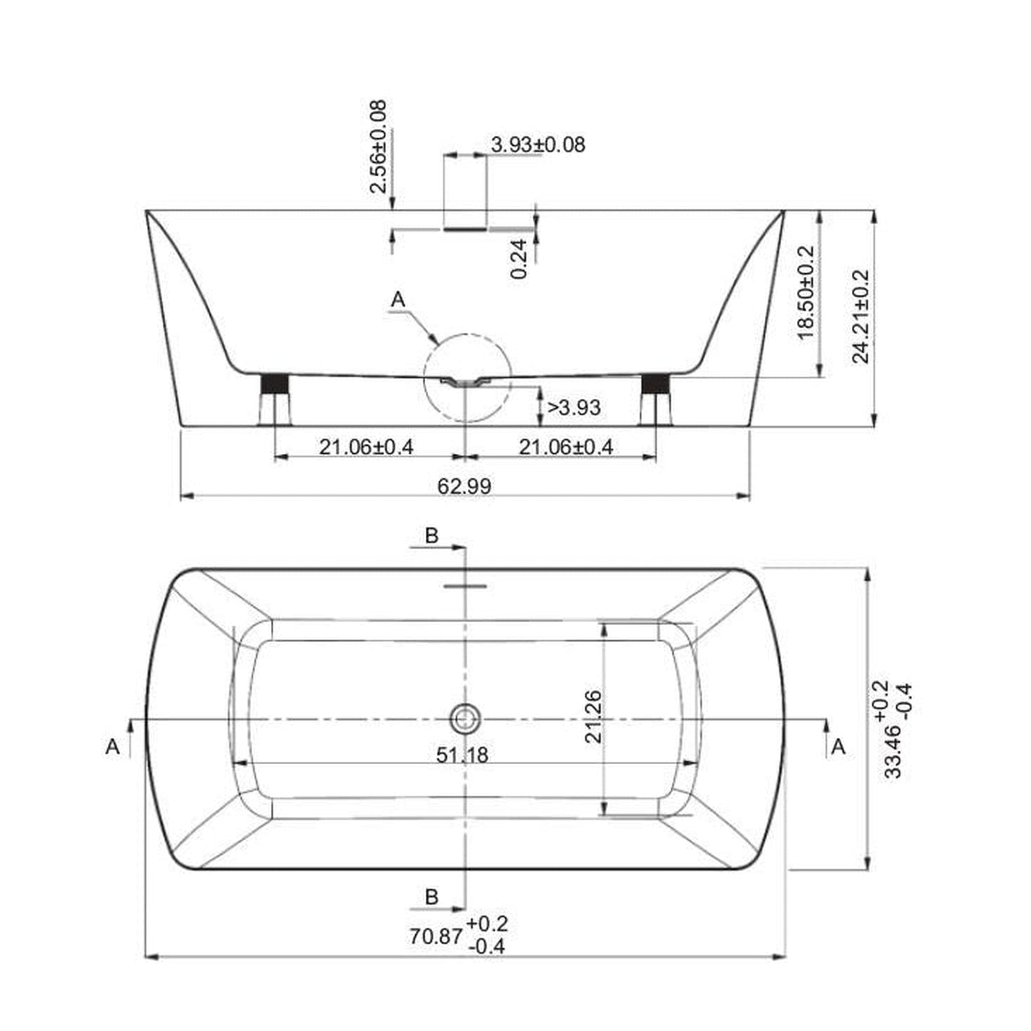 Ratel 71" x 33" Rectangular White Gloss Acrylic Freestanding Bathtub