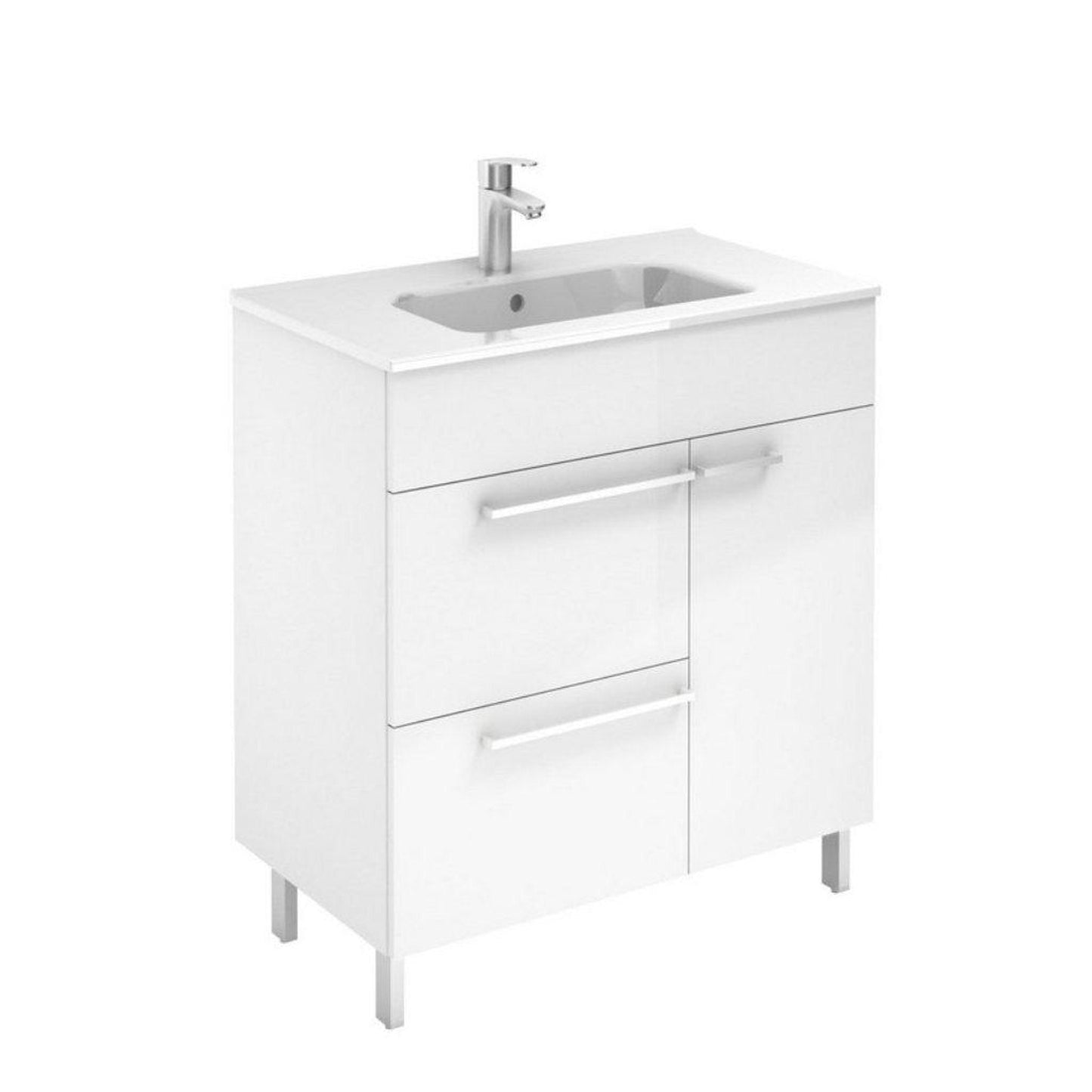 Royo Confort 28" x 18" White Modern Freestanding Vanity With 2 Drawers and 1 Door