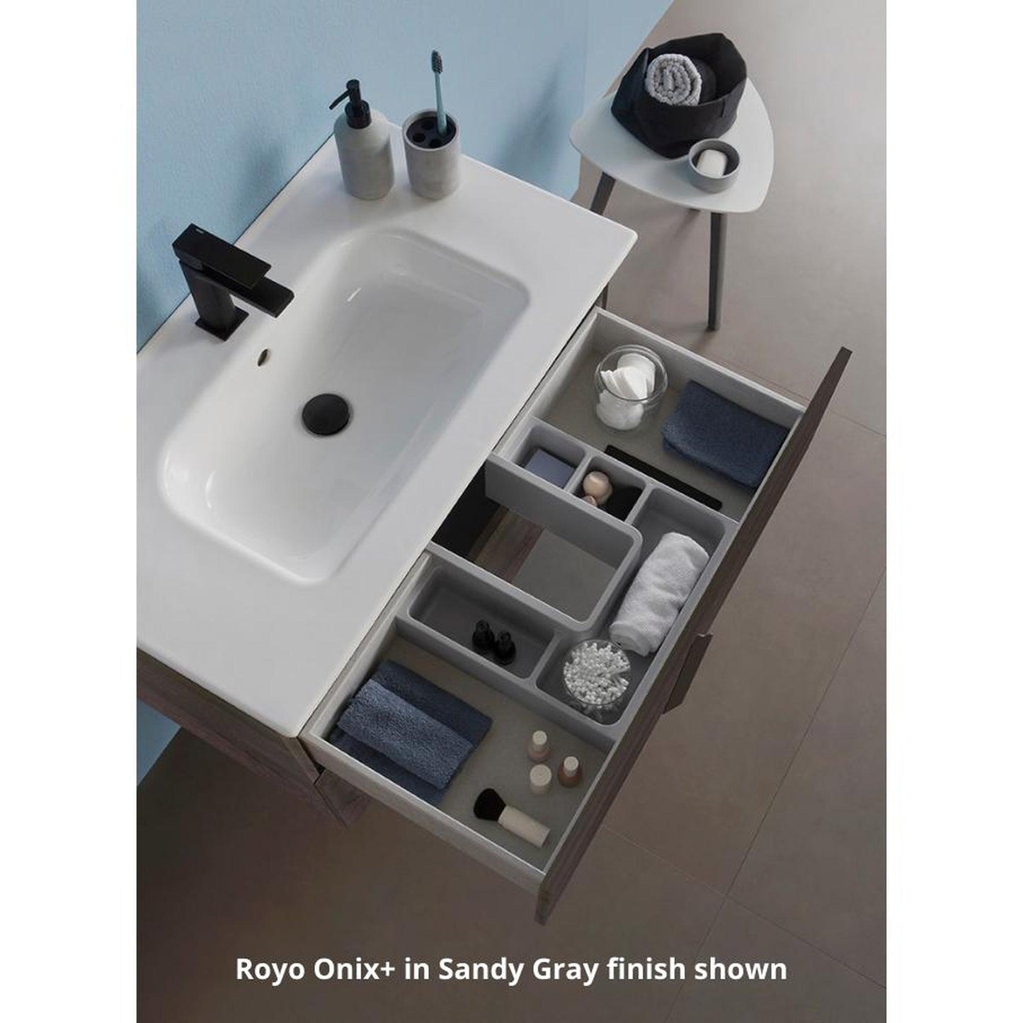 Royo Onix+ 24" x 18" Anthracite Modern Wall-mounted Vanity With 2 Drawers and Chrome Handle