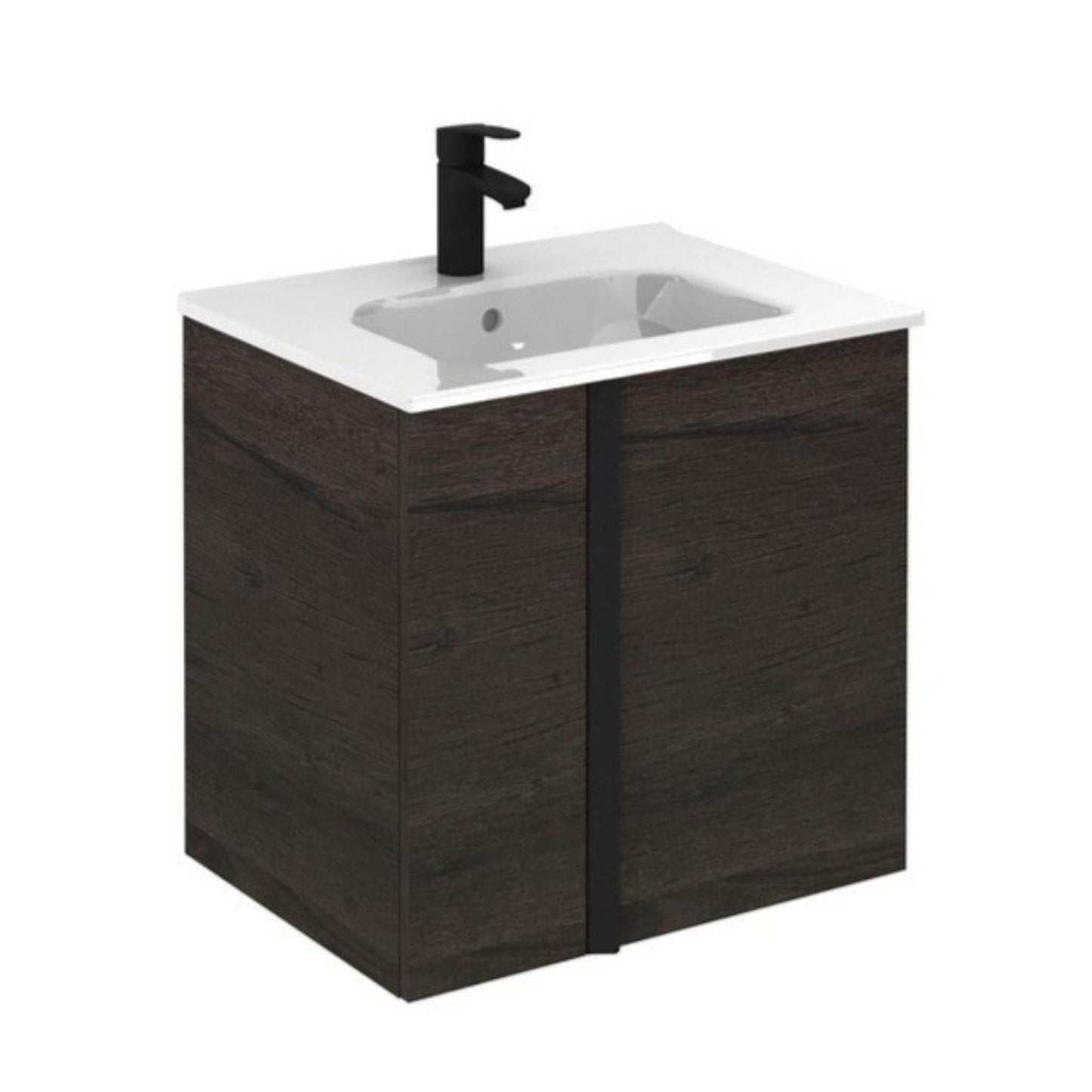 Royo Onix+ 24" x 18" Essence Wenge Modern Wall-mounted Vanity With 2 Doors and Matt Black Handle