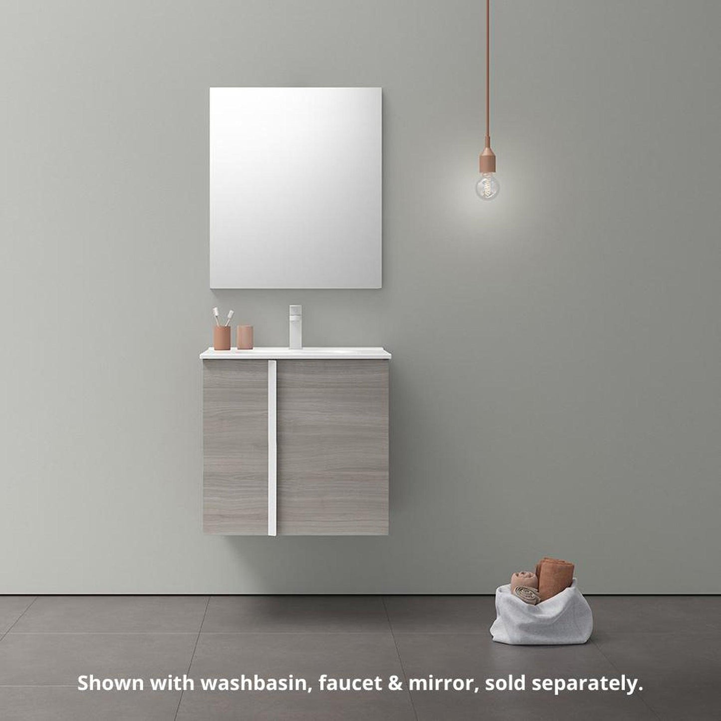 Royo Onix+ 24" x 18" Sandy Gray Modern Wall-mounted Vanity With 2 Doors and Matt White Handle