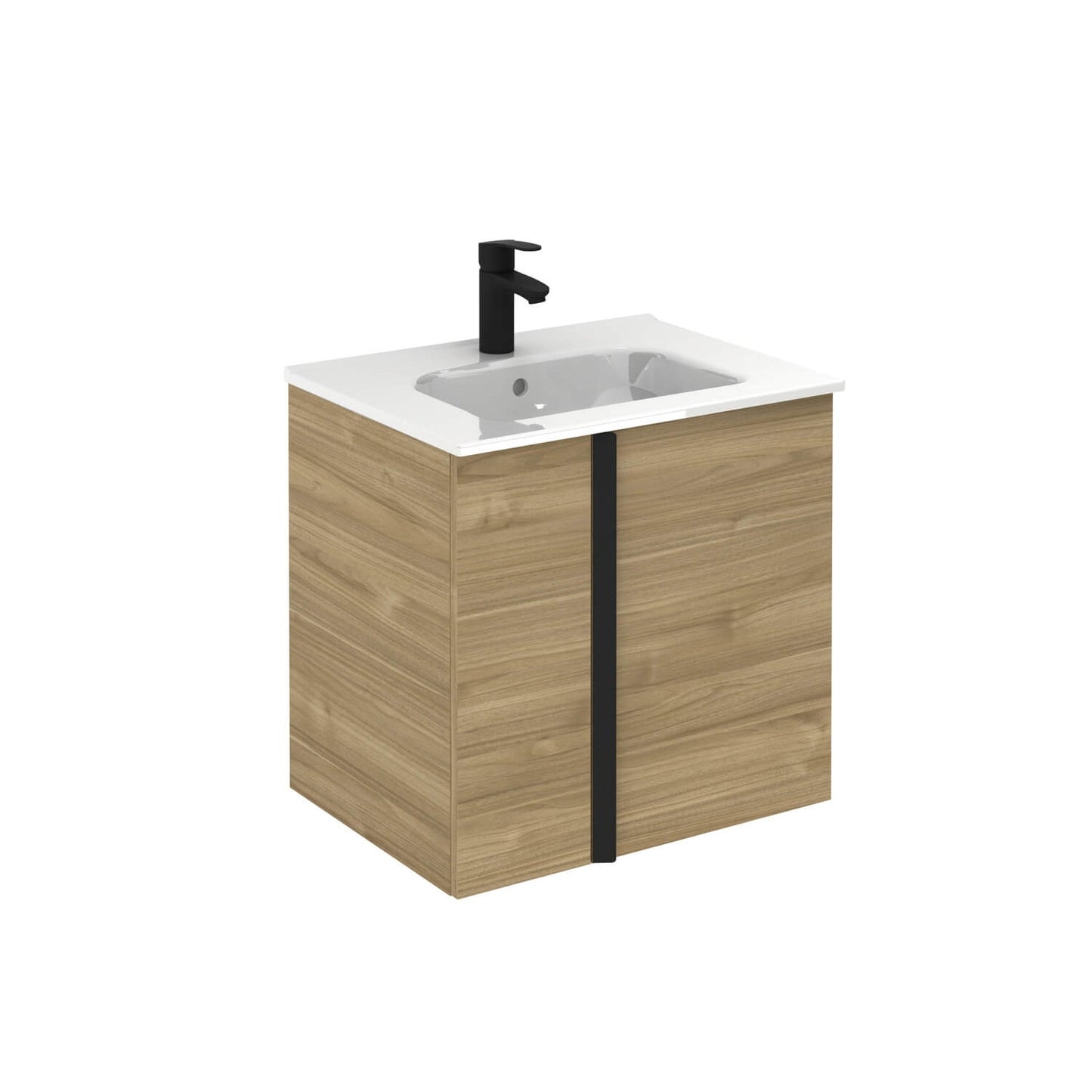 Royo Onix+ 24" x 18" Toffee Walnut Modern Wall-mounted Vanity With 2 Doors and Matt Black Handle