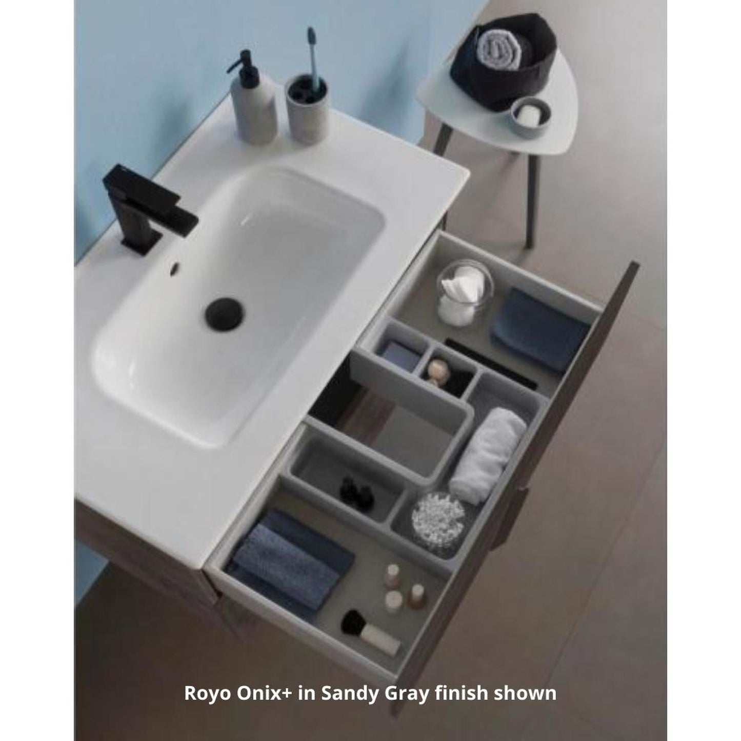 Royo Onix+ 32" x 18" Essence Wenge Modern Wall-mounted Vanity With 2 Drawers and Black Handle