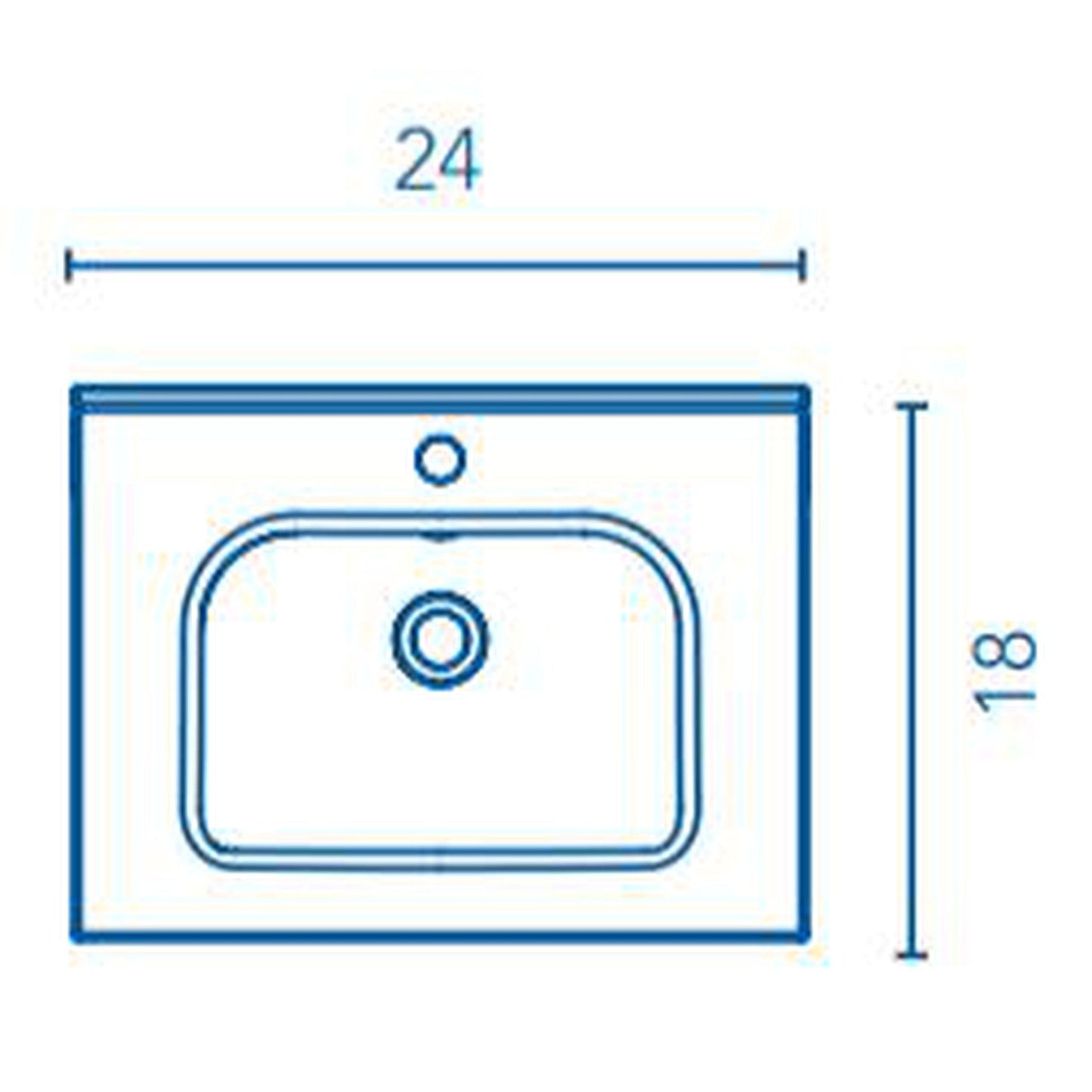 Royo Slim 24" x 18" Modern Rectangle Gloss White Ceramic Center Sink