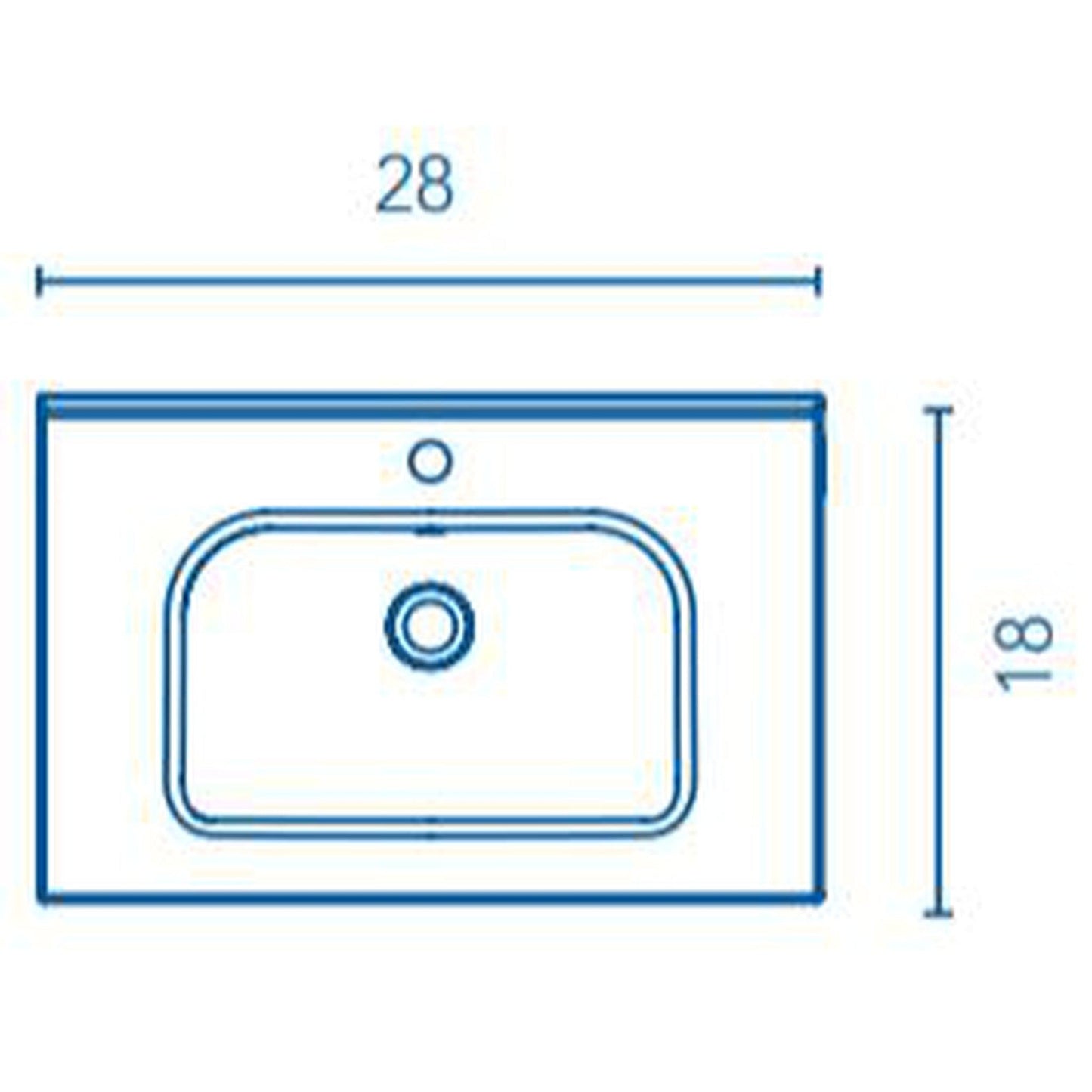 Royo Slim 28" x 18" Modern Rectangle Gloss White Ceramic Center Sink