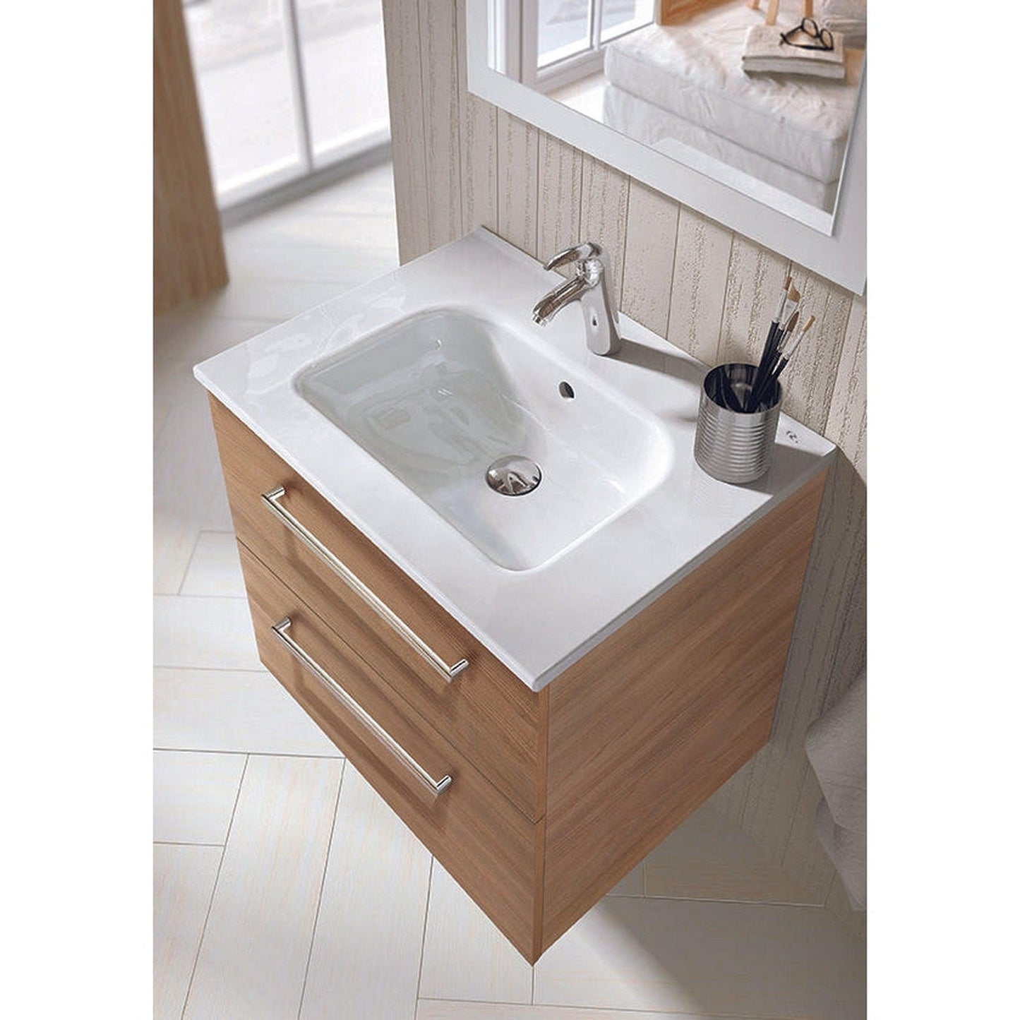 Royo Slim 40" x 18" Modern Rectangle Gloss White Ceramic Center Sink