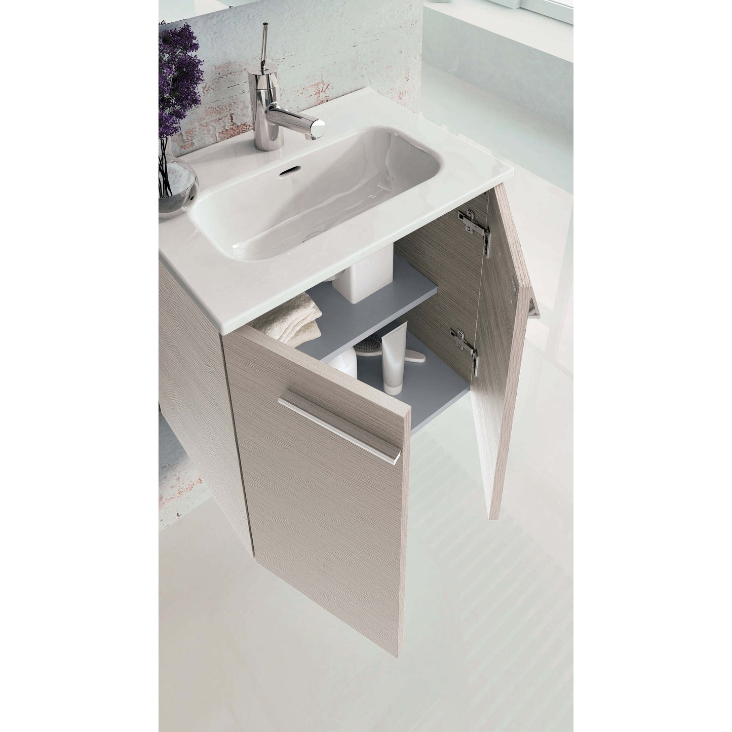 Royo Street 20" x 14" Sandy Gray Modern Wall-mounted Vanity Set With 2 Doors Sink and Mirror