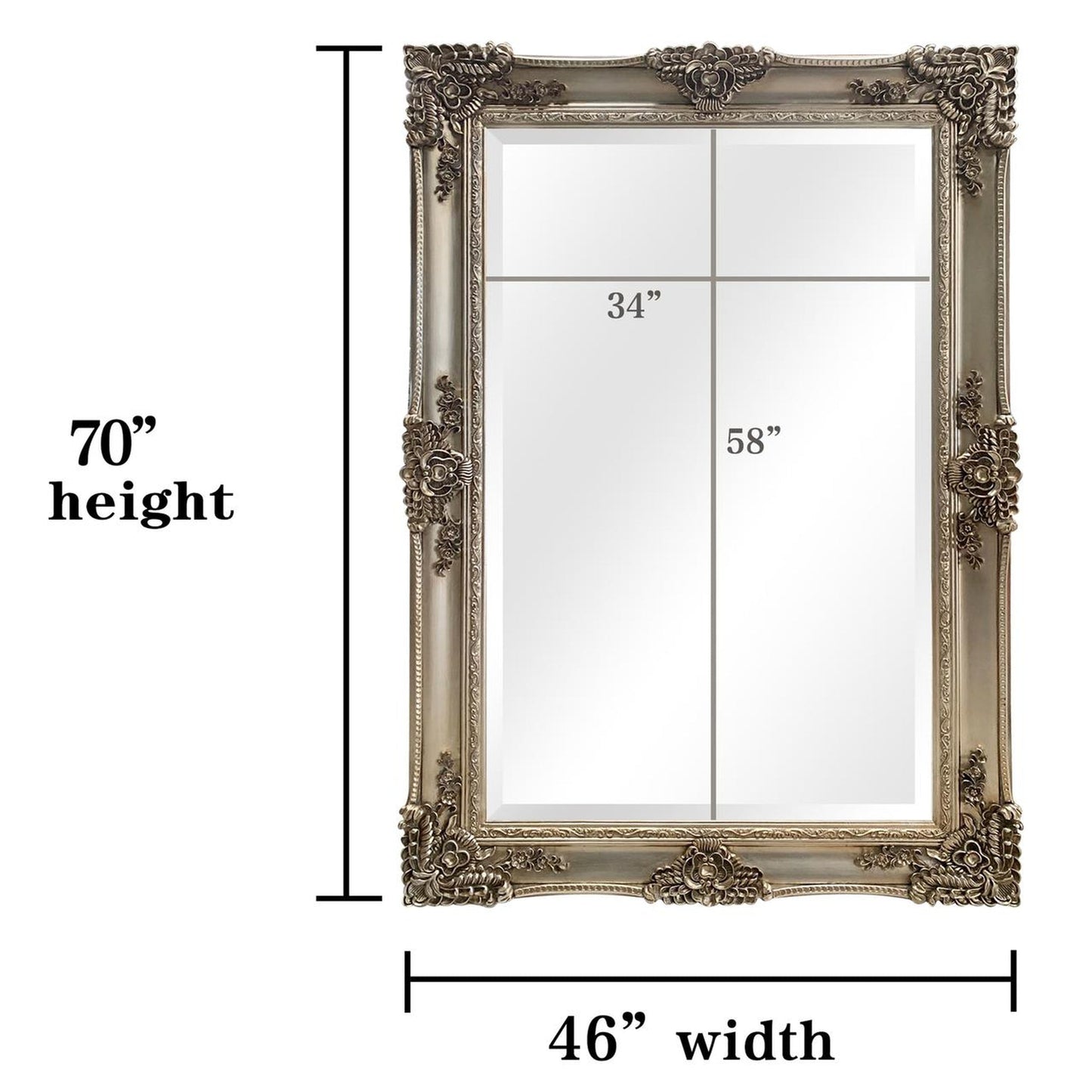 SBC Decor Mayfair Grande 46" x 70" Wall-Mounted Full Length Wood Frame Leaner Dresser Mirror In Champagne Gold Finish