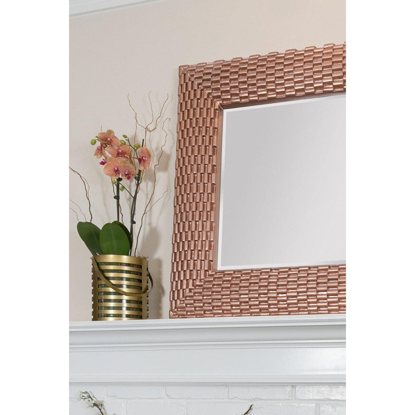 SBC Decor Rose 49" x 37" Wall-Mounted Basket Weave Texture Wood Frame Dresser Large Wall Mirror In Rose Gold Finish