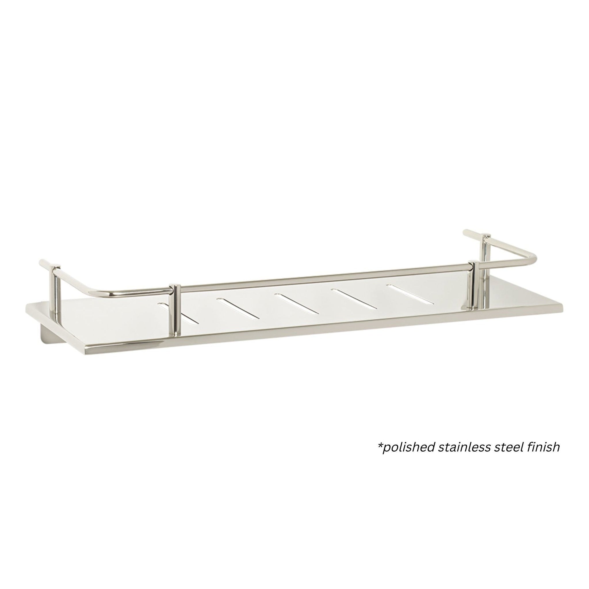 Seachrome 18 in. x 4 in. Rectangular Shower Shelf with Rail in Satin