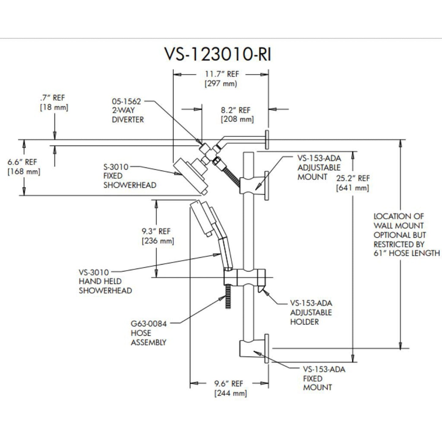 Speakman Neo 2.5 GPM Brushed Nickel Anystream Shower Head and Slide Bar Combination Shower System