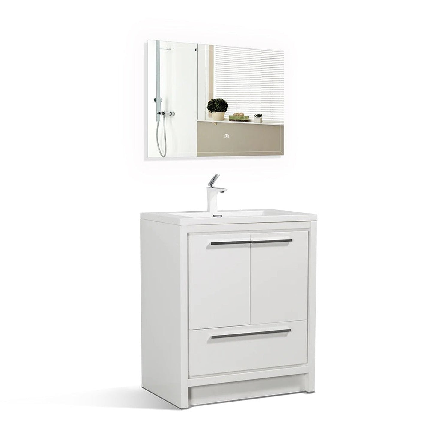 TONA Allier 24" White Freestanding Bathroom Vanity with Faux Marble Integrated Top & Sink