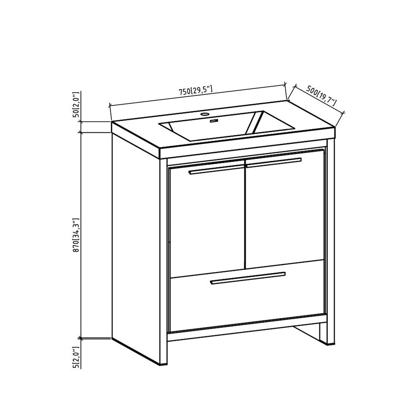 TONA Allier 30" White & Gray Oak Freestanding Bathroom Vanity with Faux Marble Integrated Top & Sink