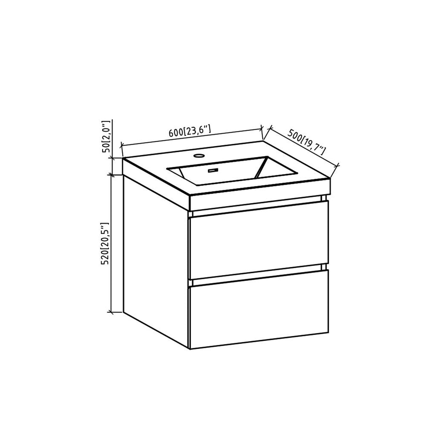 TONA Angela 24" White & Rose Wood Wall-Mounted Bathroom Vanity With Faux Marble Integrated Top & Single Sink