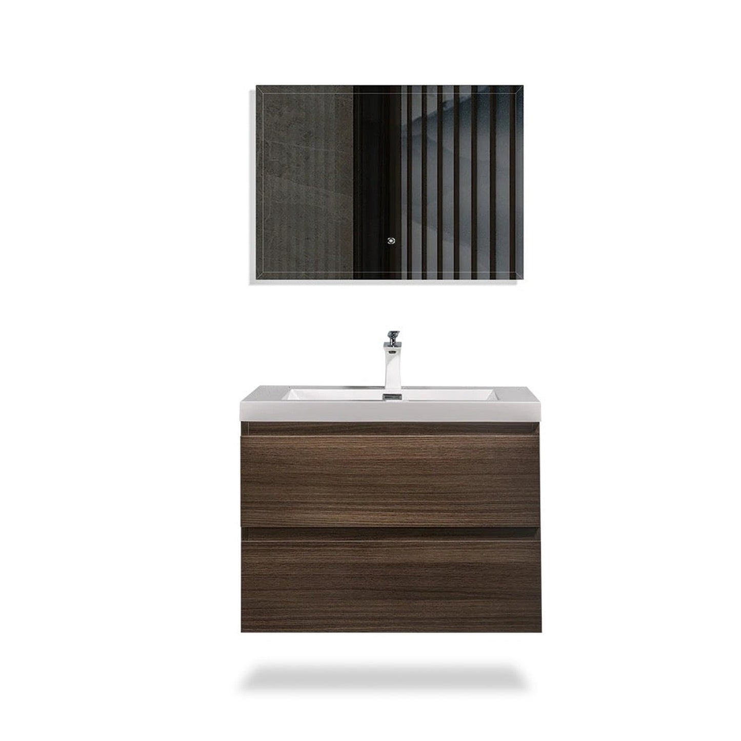TONA Angela 30" White & Gray Oak Wall-Mounted Bathroom Vanity With Faux Marble Integrated Top & Single Sink