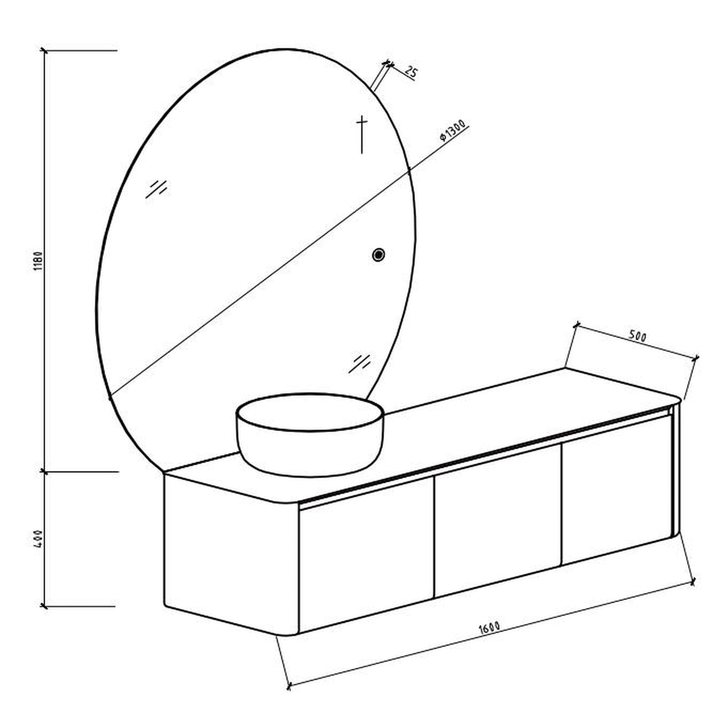 TONA Bova 63" Wall-Mounted Bathroom Vanity with Porcelain Slab Countertop & Solid Surface Single Vessel Sink
