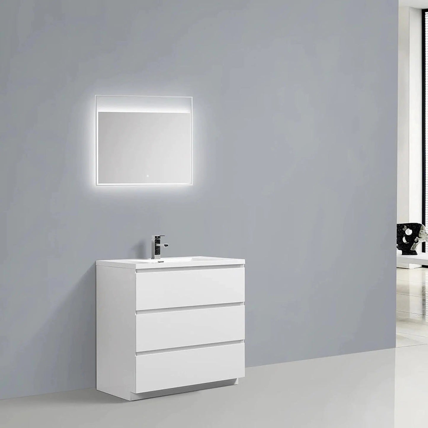 TONA Edison 36" White Freestanding Bathroom Vanity With Artificial Stone Integrated Top & Sink