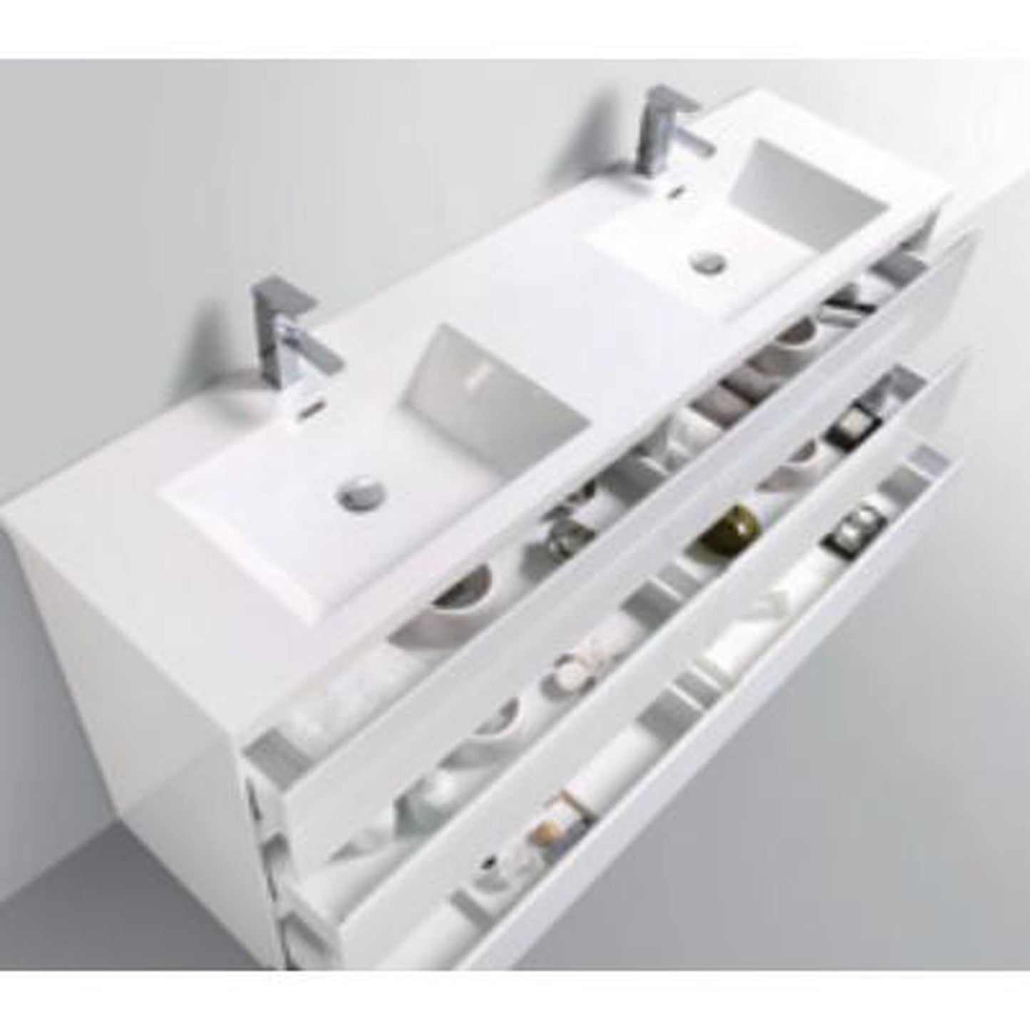 TONA Edison 60" White Freestanding Bathroom Vanity With Artificial Stone Integrated Top & Double Sink