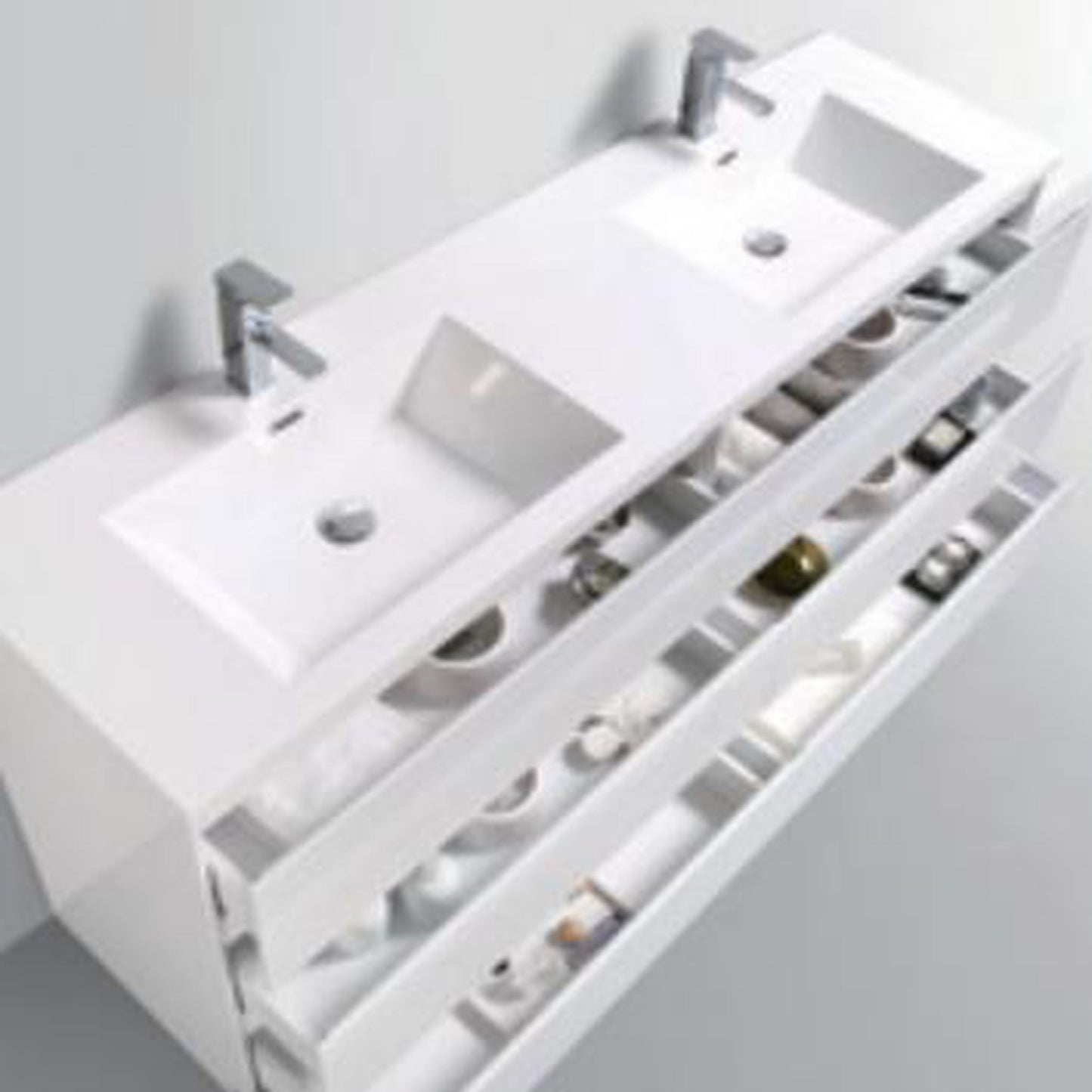 TONA Edison 72" White Freestanding Bathroom Vanity With Artificial Stone Integrated Top & Double Sink