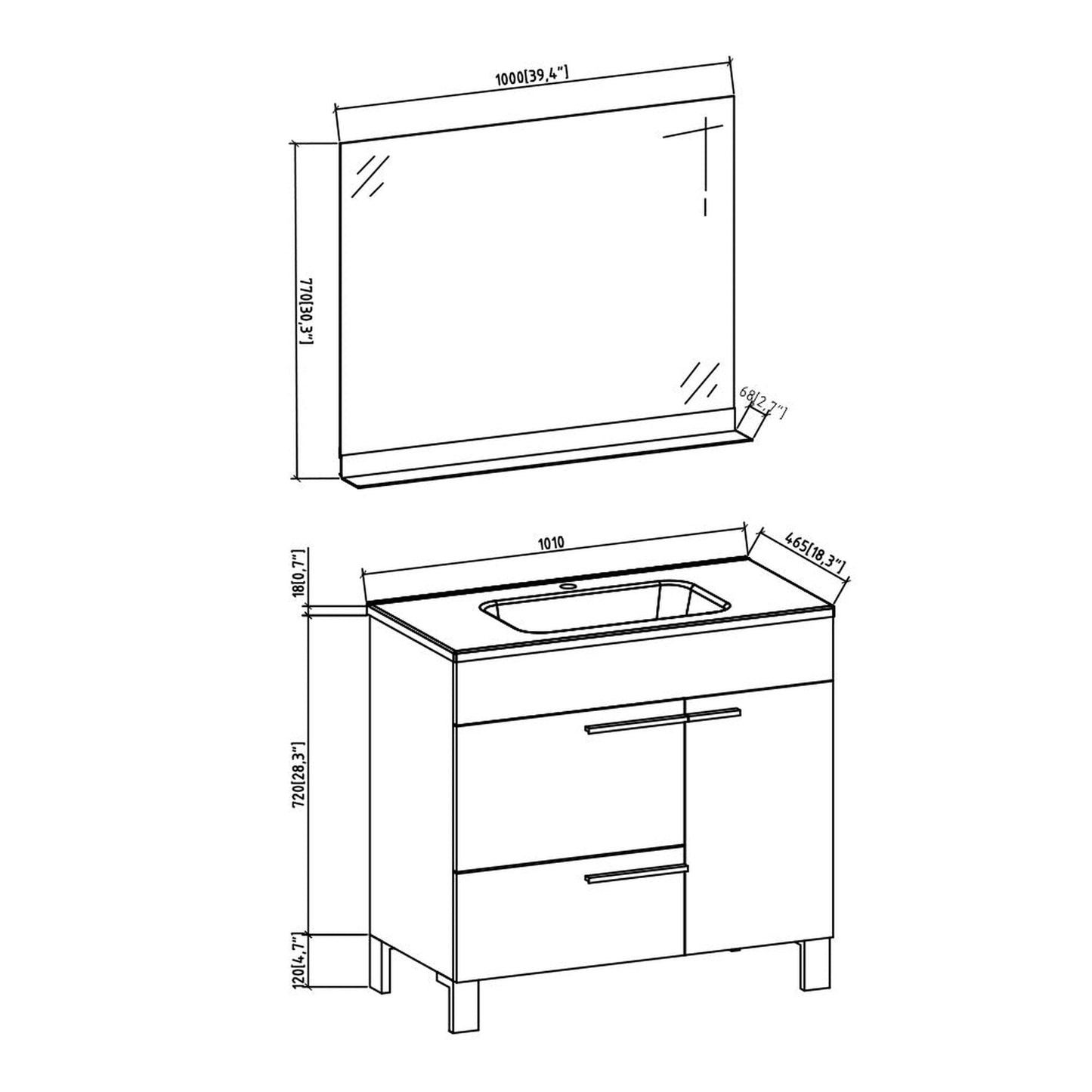 TONA Gill 36" Cement Gray & White Freestanding Bathroom Vanity with Faux Marble Integrated Top & Sink