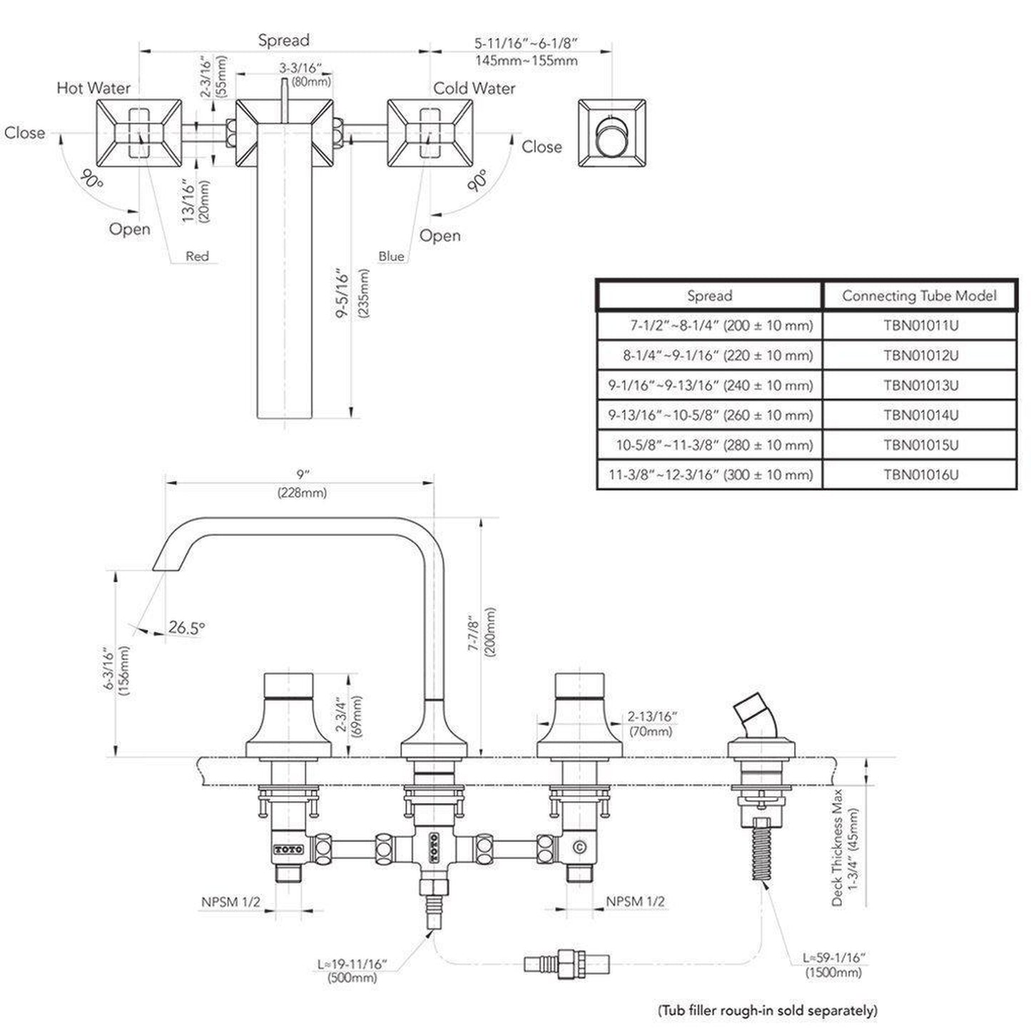 TOTO GC Brushed Nickel Four-Hole Double-Handle Deck-Mounted Roman Tub Filler With Handshower Outlet