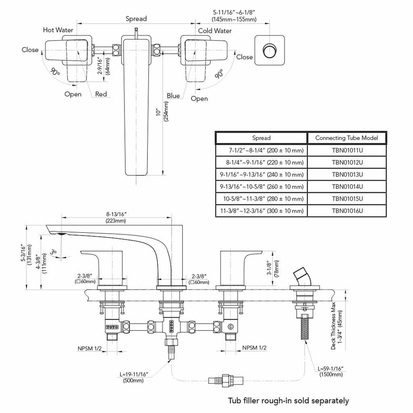 TOTO GE Brushed Nickel Four-Hole Double-Handle Deck-Mounted Roman Tub Filler With Handshower Outlet