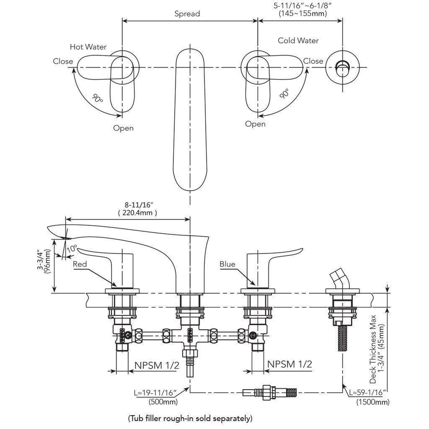 TOTO GO Brushed Nickel Four-Hole Double-Handle Deck-Mounted Roman Tub Filler With Handshower Outlet