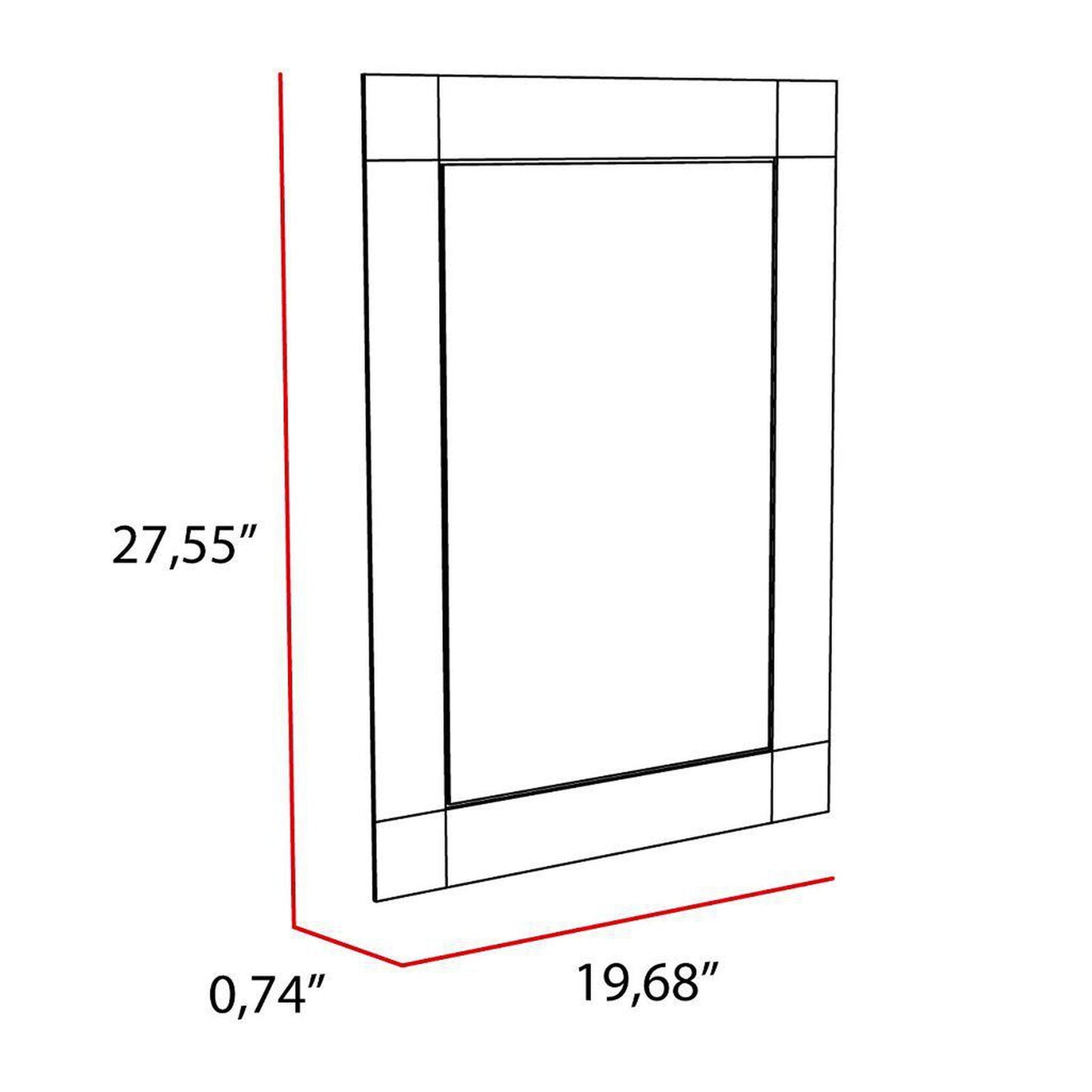 TUHOME Flektar Genova 20" x 28" Rectangular Frameless Wall-Mounted Mirror With Frozen Corners