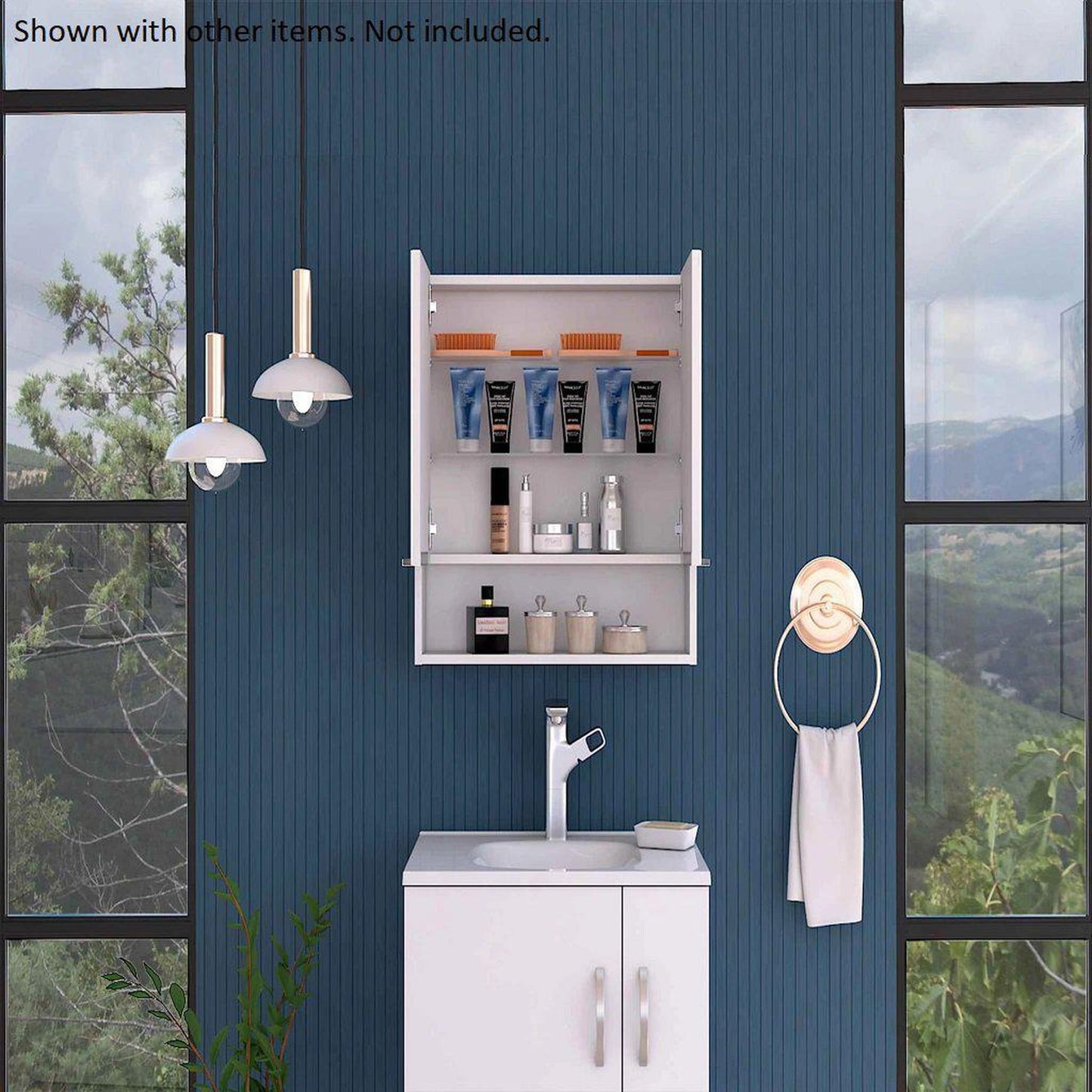 TUHOME Jaspe 24" x 25" White Wall-Mounted Mirror Medicine Cabinet With Wide-Open Shelf