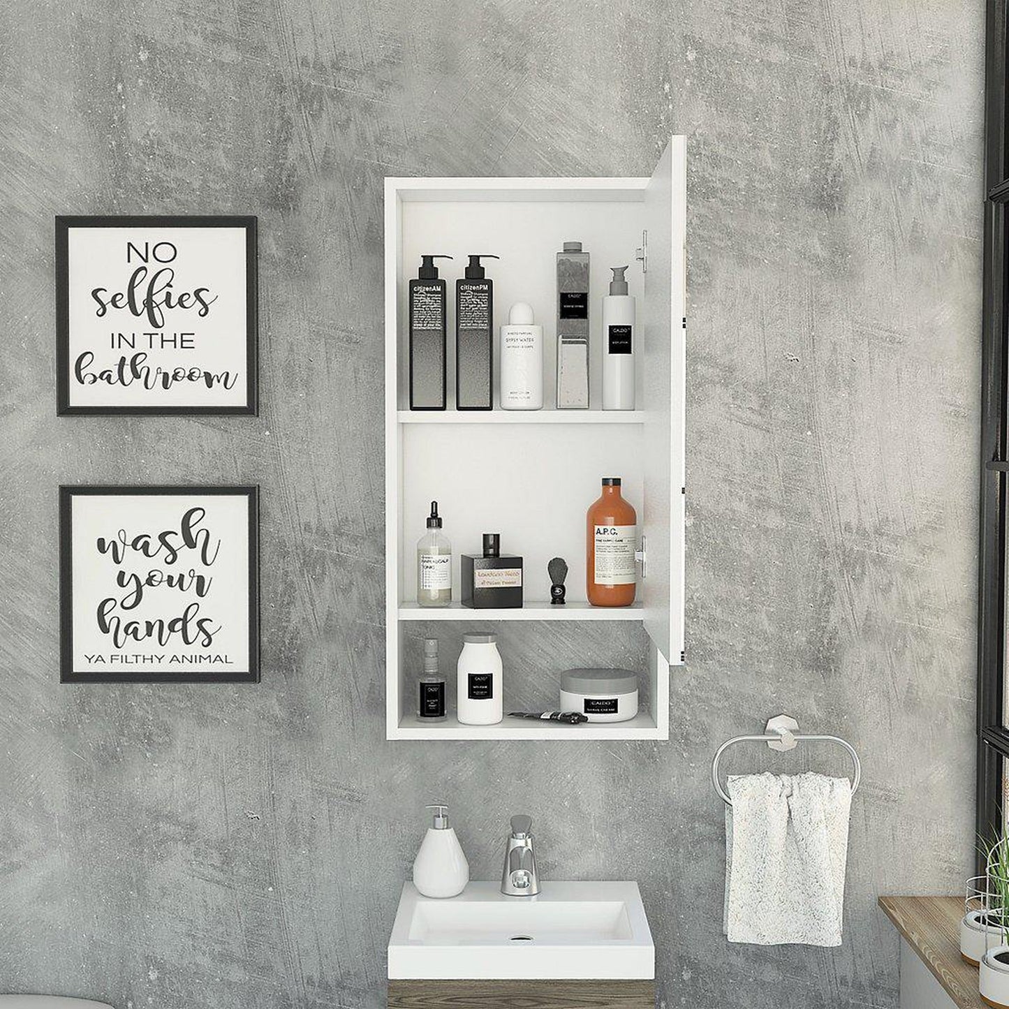 TUHOME Mariana 18" x 35" White Wall-Mounted Mirror Medicine Cabinet With Open Shelf