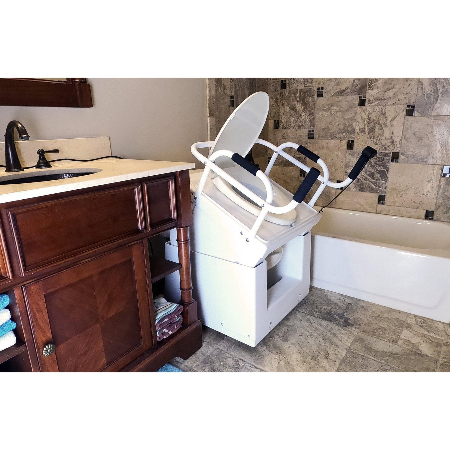 Throne Buttler 37" Powered Toilet Lift Chair With 26" Standard Handle Bar and Upgraded Soft Close Toilet Seat