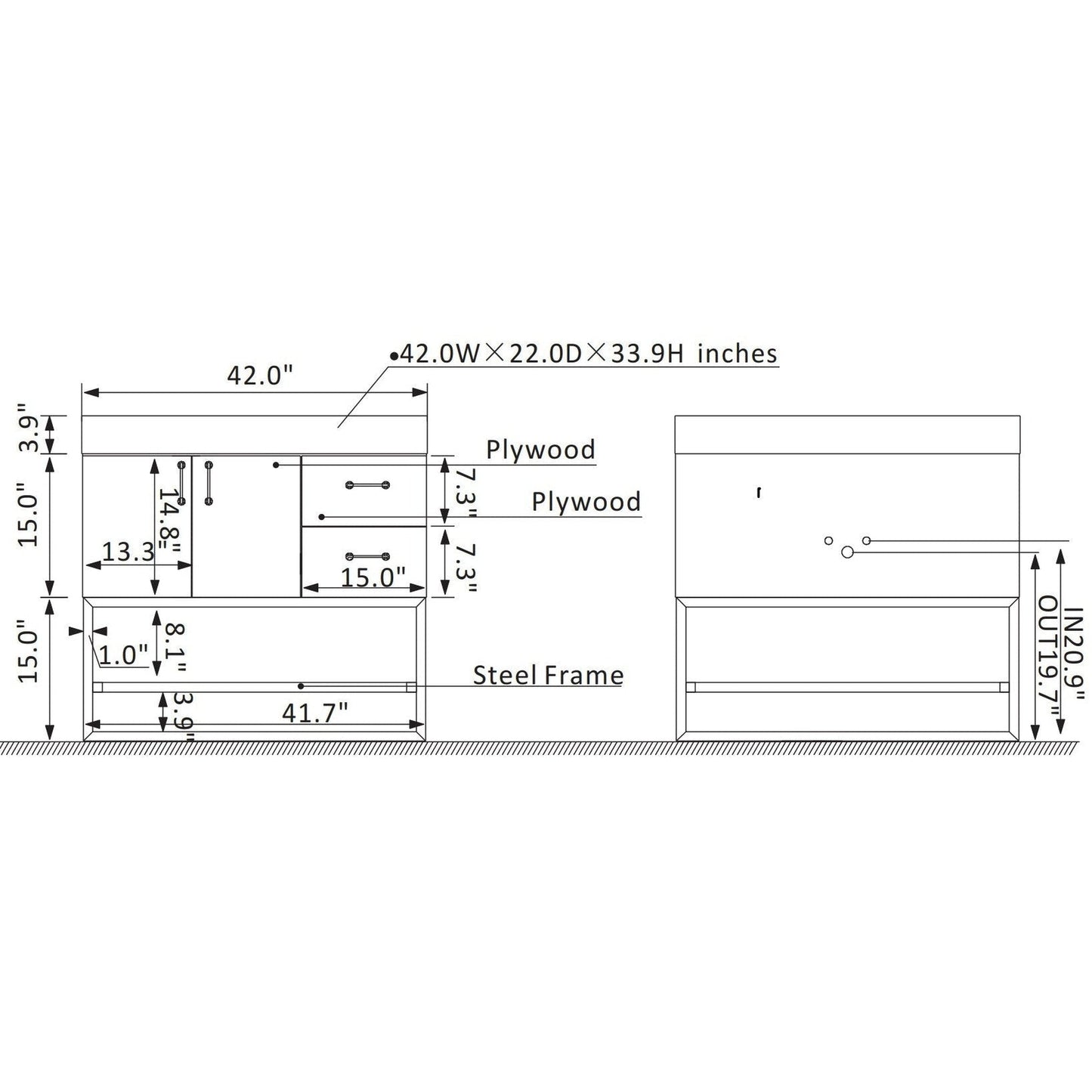 Vinnova Alistair 42" North American Oak Freestanding Single Vanity Set In Brushed Gold Metal Bracket Support Base and White Grain Stone Top With Undermount Ceramic Sink