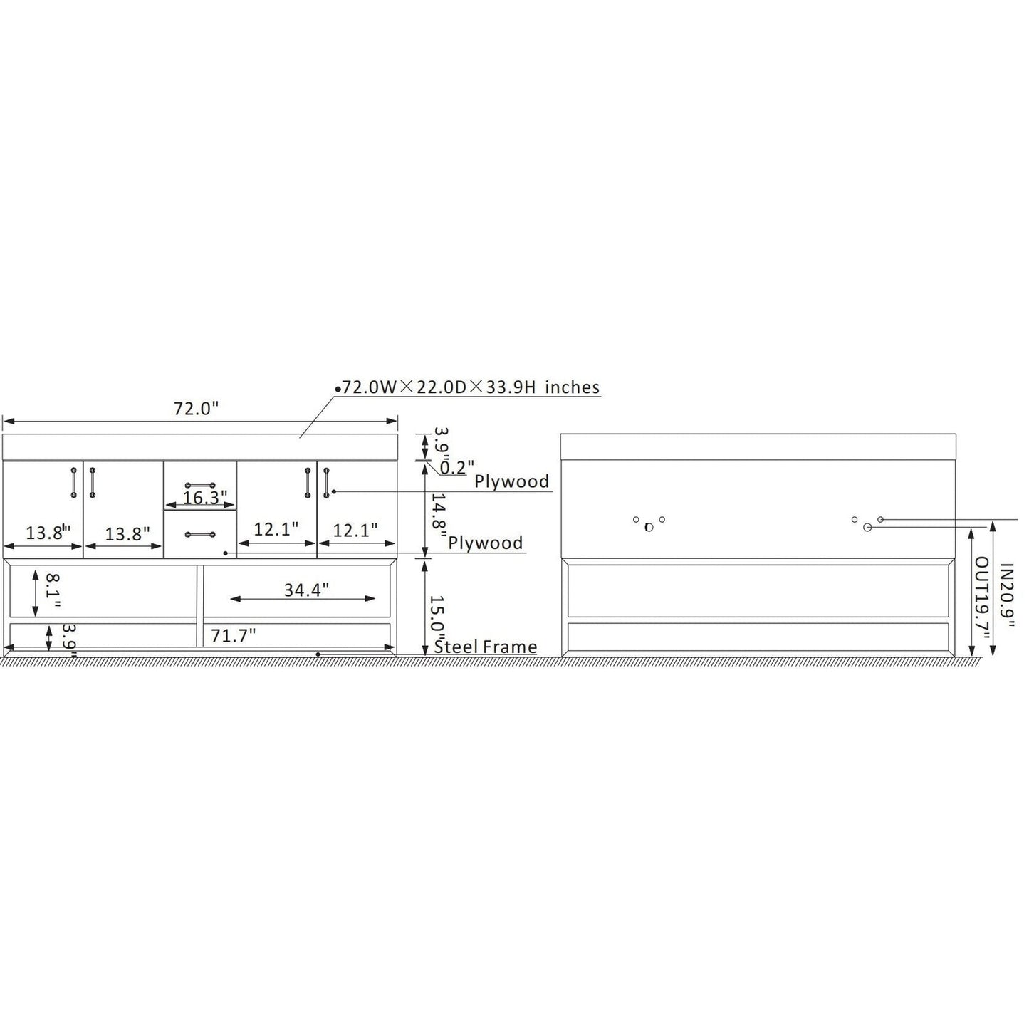 Vinnova Alistair 72" North American Oak Freestanding Double Vanity Set In Brushed Gold Metal Bracket Support Base and White Grain Stone Top With Undermount Ceramic Sink