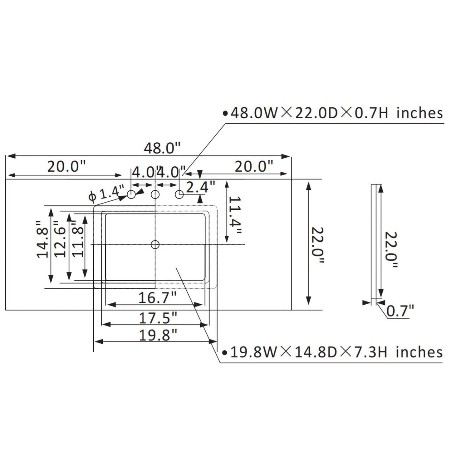 Vinnova Florence 48" Royal Blue Freestanding Single Vanity Set In White Carrara Marble Top With Undermount Ceramic Sink