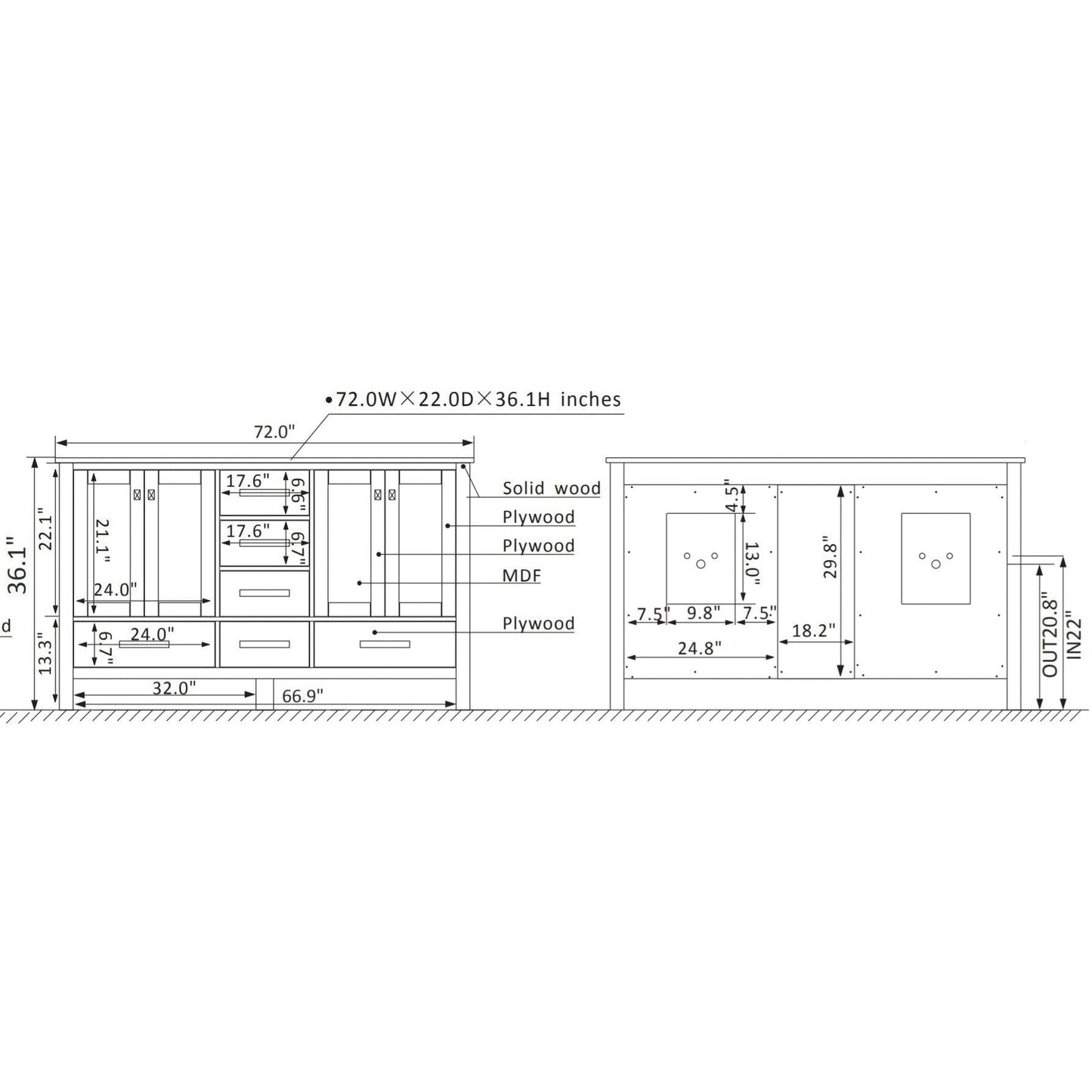 Vinnova Gela 72" Gray Freestanding Double Vanity Set In White Carrara Marble Top With Undermount Ceramic Sink and Mirror